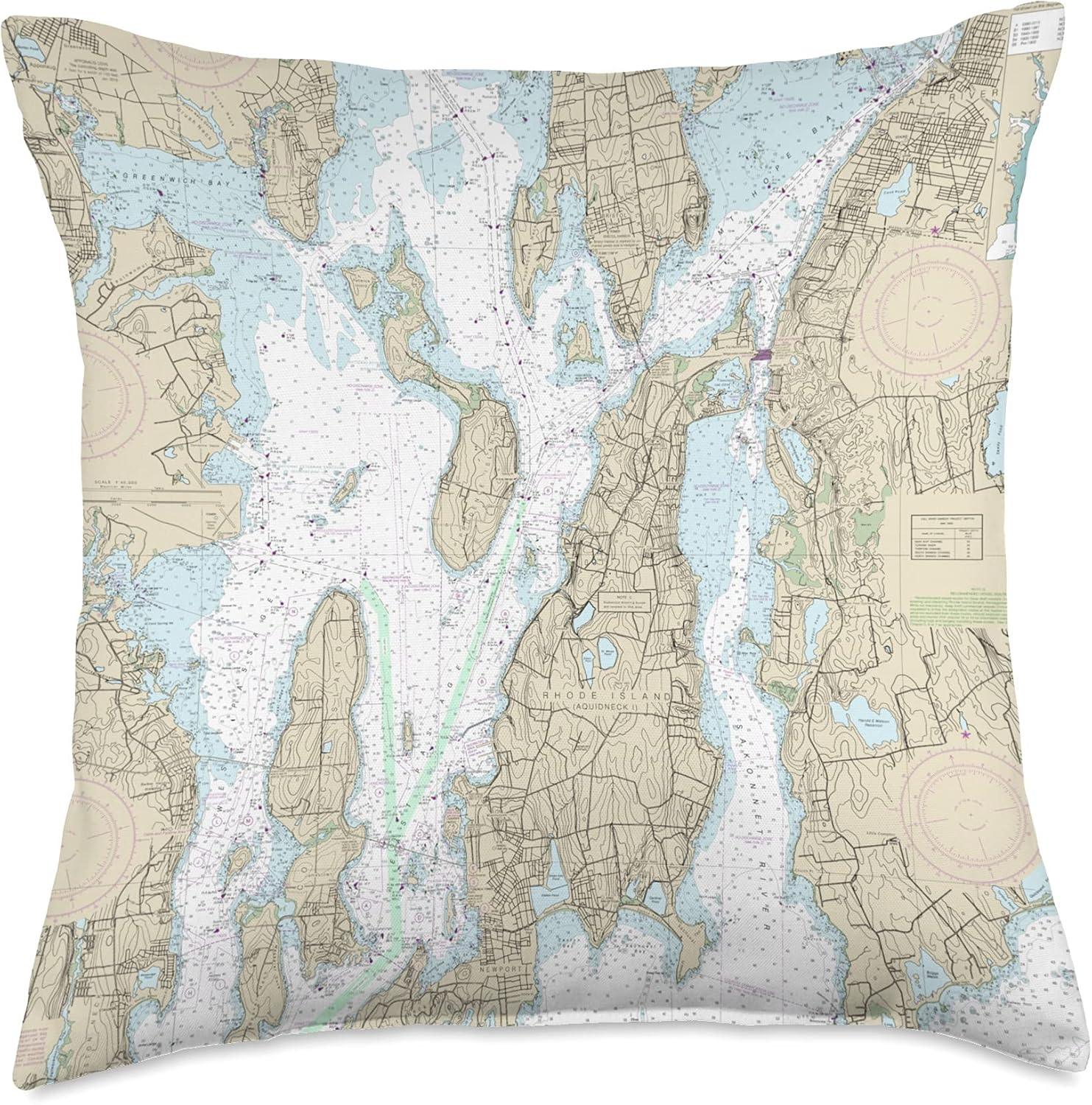 Nautical Chart - Narragansett Bay Throw Pillow