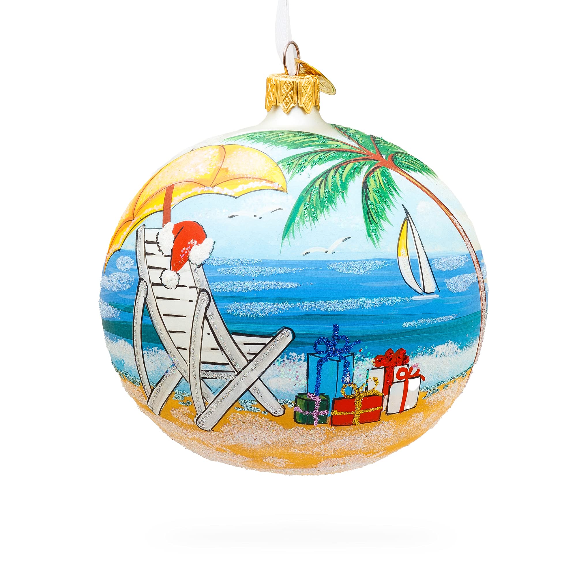 BestPysanky Boule de verre en forme de chapeau de Père Noël à la plage