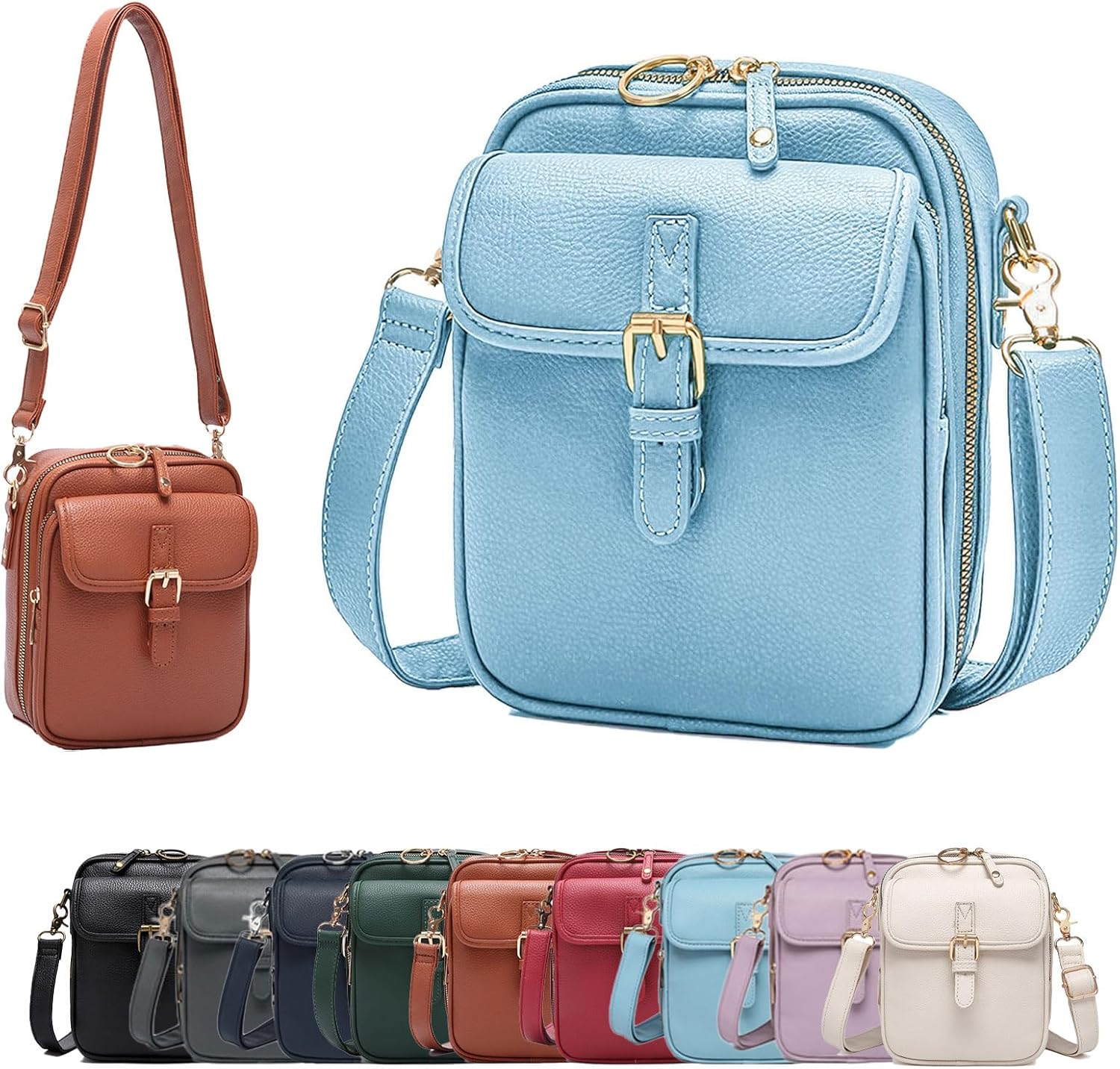 Jiexily Leather Crossbody Bag for Women, 2025 New Double Layer Large Capacity Messenger Bag, Anti Theft Purse Shoulder Bag