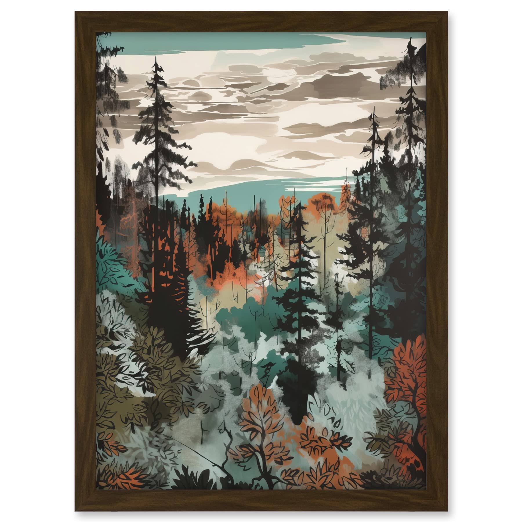 Artery8 Taiga Boreal Autumnal Colours Forest Landscape Artwork Framed A3 Wall Art Print