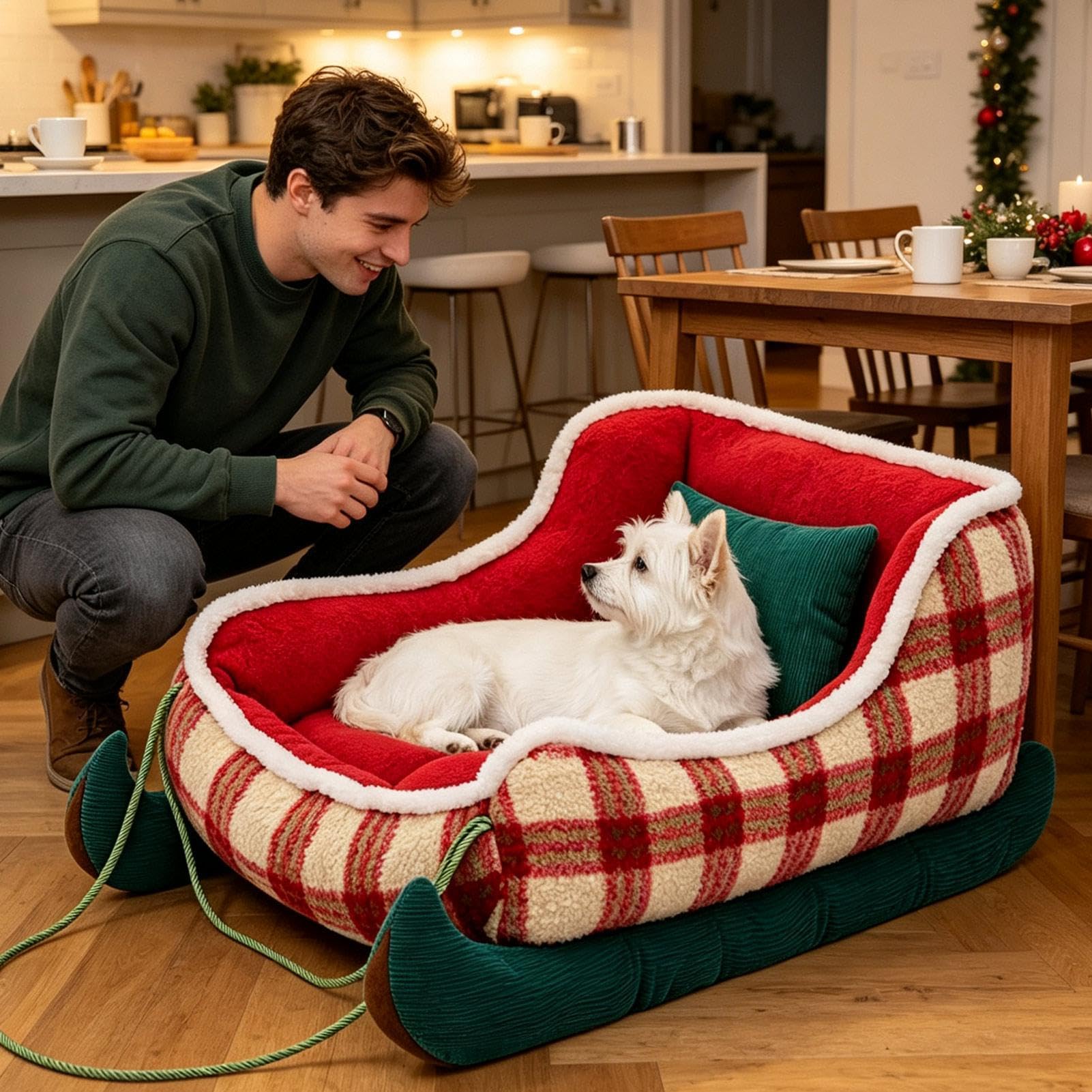 Cama navideña para perros y gatos, sofá de felpa para