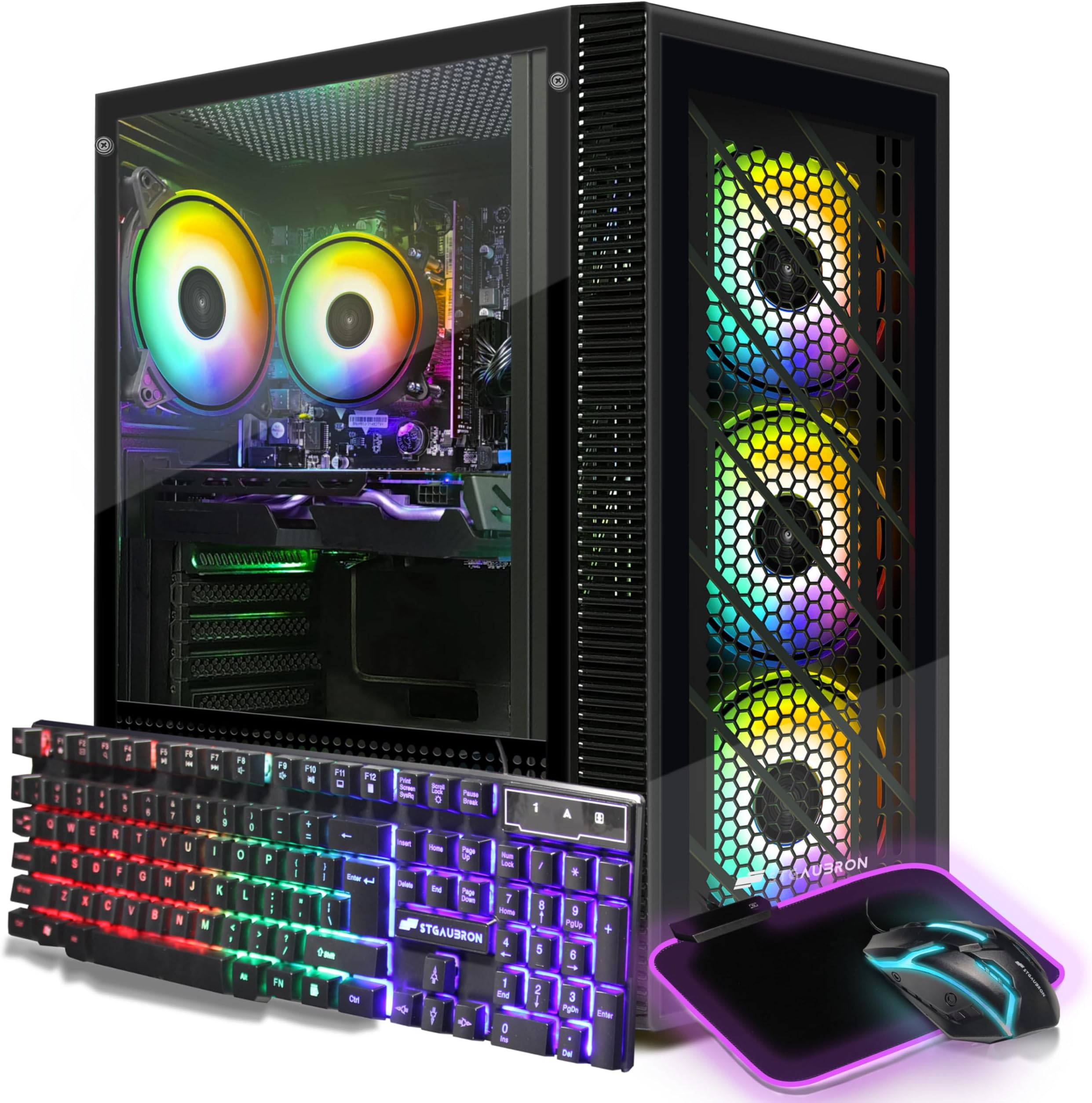 STGAubron Gaming Desktop PC, Intel Core i7 3.4G up to 3.9G, Radeon RX 590 8G, 32GB RAM, 1TB SSD, 600M WiFi, BT 5.0, RGB Fan x 4, RGB BT Sound Bar, Windows 10 Home