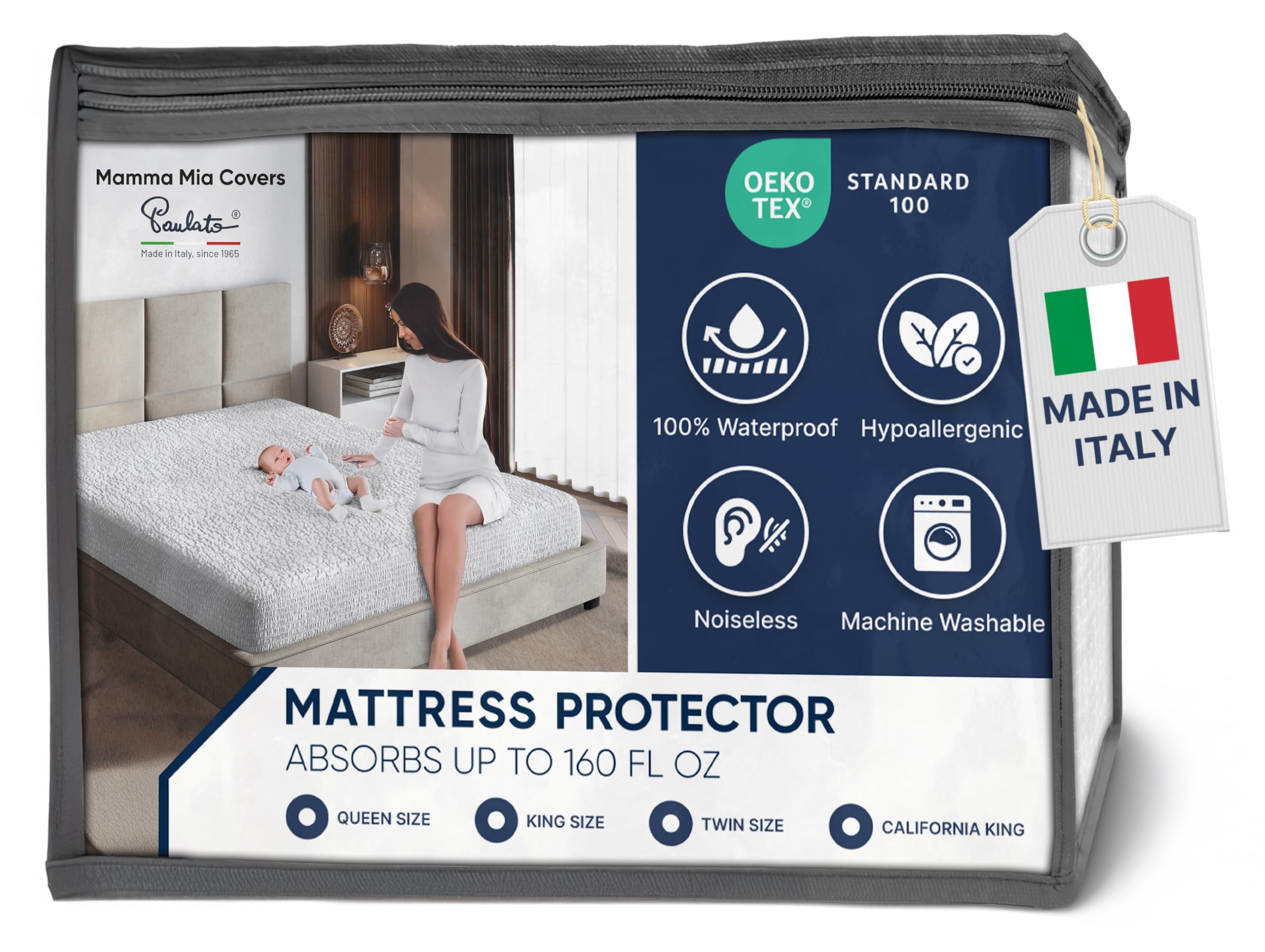 PAULATO BY GA.I.CO. Waterproof Mattress Protectors Full Size Bed - Soft Noiseless Hypoallergenic Machine Washable Cover with Elastic Skirt