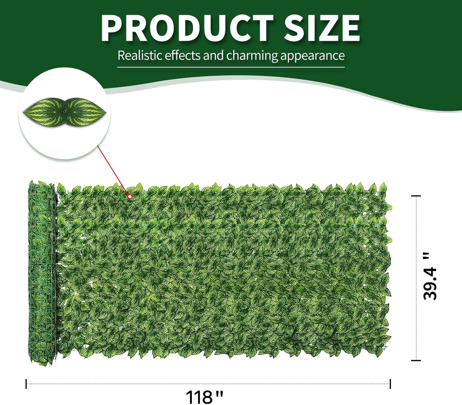 Artificial Ivy Privacy Fence Screen,39.4" X 118" UV-Anti Fake Leaves Plant Vine,Privacy Hedges Wall for Indoor Outdoor Garden Backyard Decor,Color Watermelon Leaves