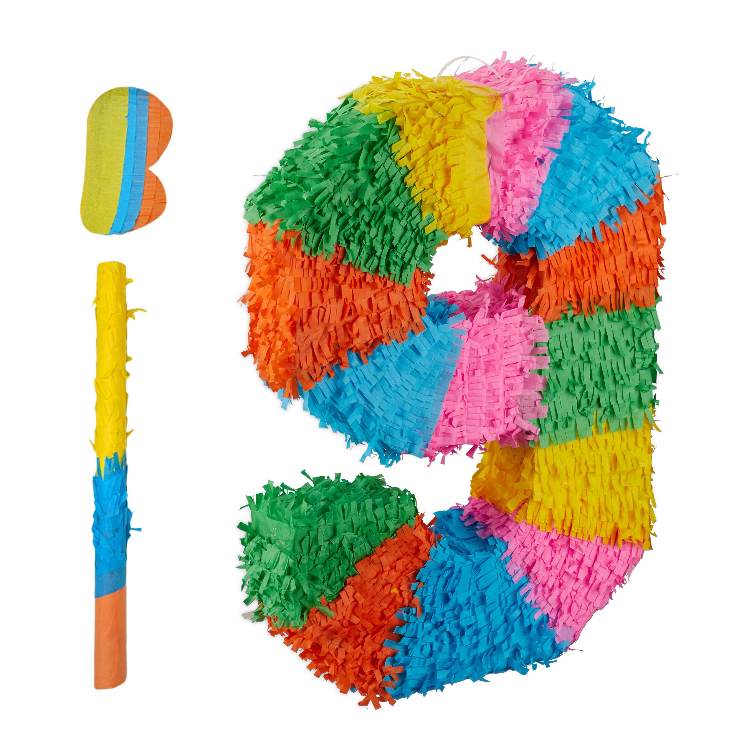 Relaxdays Rainbow Birthday Pinata, Fillable Party Game, 50.5 x 35.5 x 7.5 cm, Colorful Kids' Celebration Toy