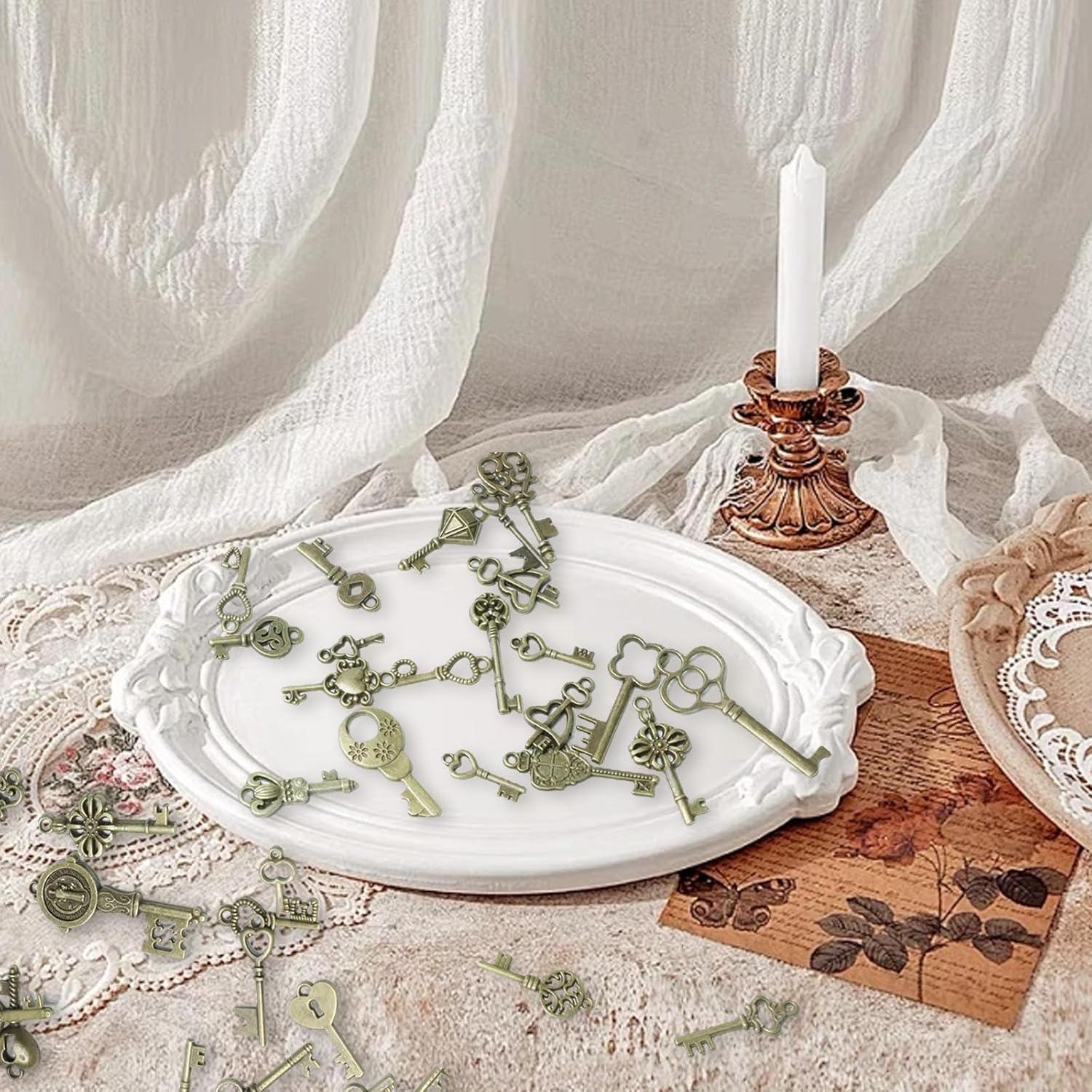 150 Pcs Vintage Skeleton Key Set Charms Antique Metal Charms Mixed Antique Style Bronze Brass DIY Pendant for Jewelry Making Wedding Party Favors - Image 6