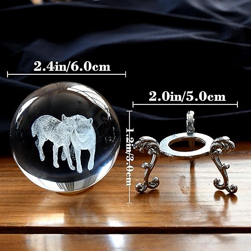 Miniatura 4 de Bola de cristal de lobo 3D con soporte, figura de lobo decoración de globo de animales de cristal, regalos de lobos para mujeres (2.362 in)
