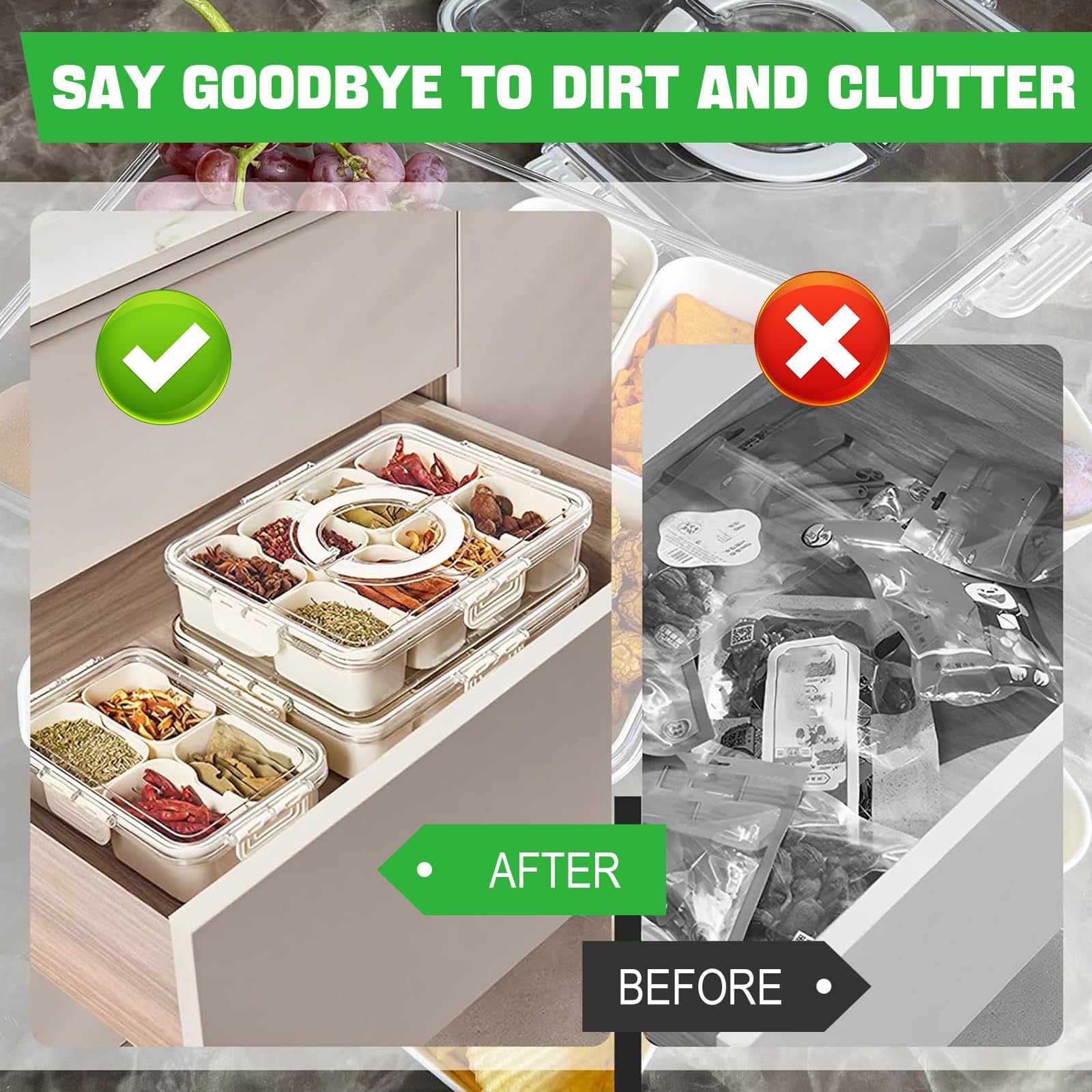 Contenitore Per Snack Con 8 Scomparti E Coperchio - Portatile Con Manico Per Picnic E Frigorifero