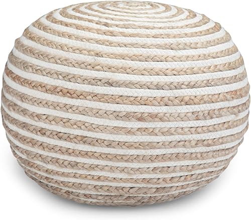 Miniatura 41 de SIMPLIHOME Nisi - Puf redondo de punto para exterior/interior en poliéster PET reciclado gris claro para sala de estar, dormitorio y habitación de