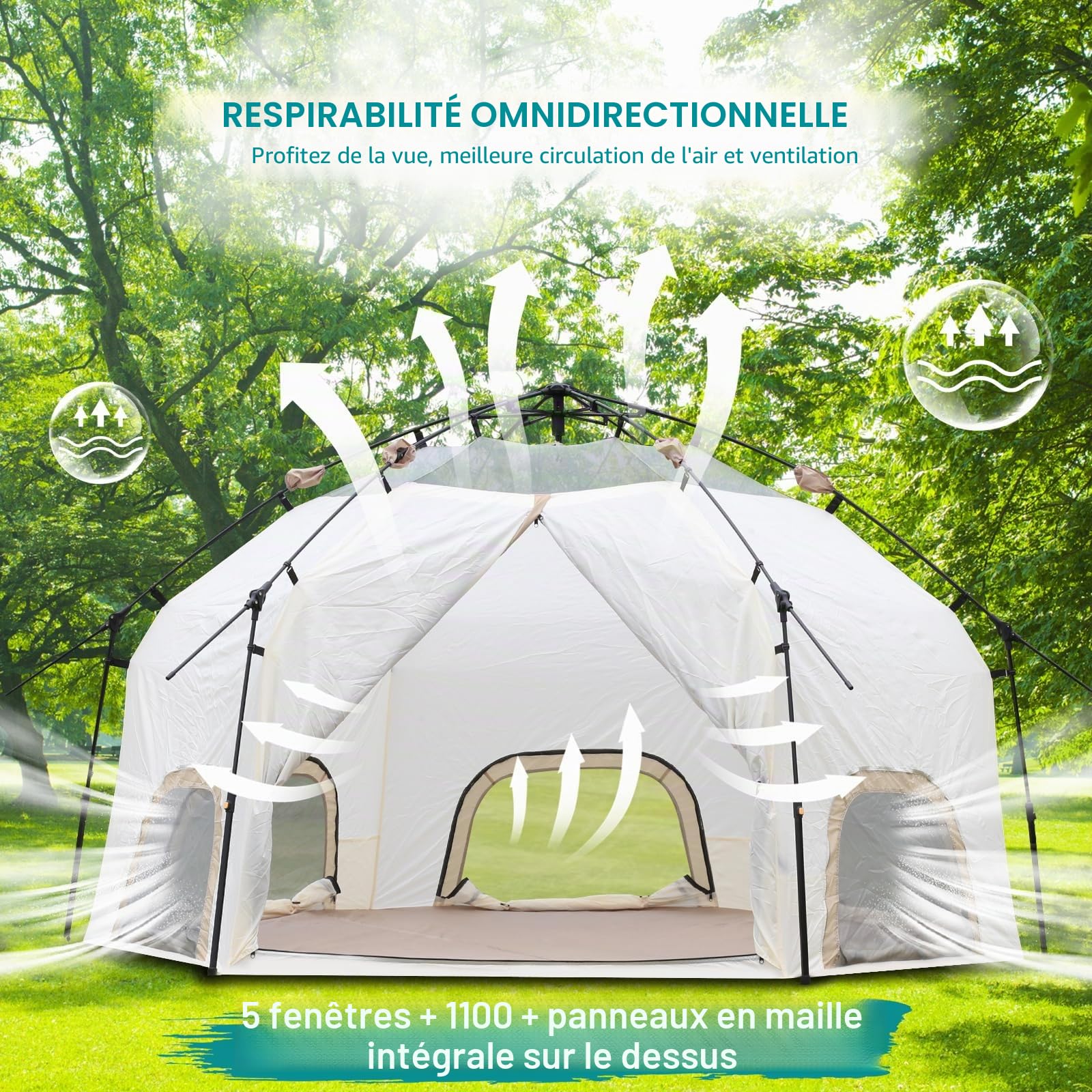 Chihee Tentes de Camping Pop-Up Stand-up Tente familiale avec auvent avec auvent 4 Personnes Tente d'extérieur avec moustiquaire Grande capacité, Imperméable et Coupe-Vent, Installation Facile