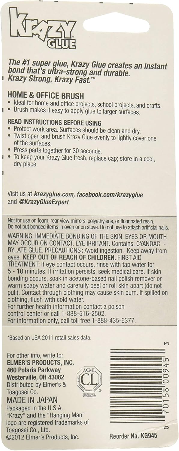 Krazy Glue Home and Office Brush-On Glue, 0.18 oz (Pack of 6)