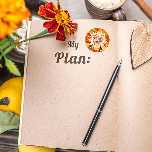 Miniatura 7 de Zonon 1000 calcomanías para fiesta de Acción de Gracias, calcomanías redondas divertidas de pavo y calabaza de hoja de arce para decoraciones de