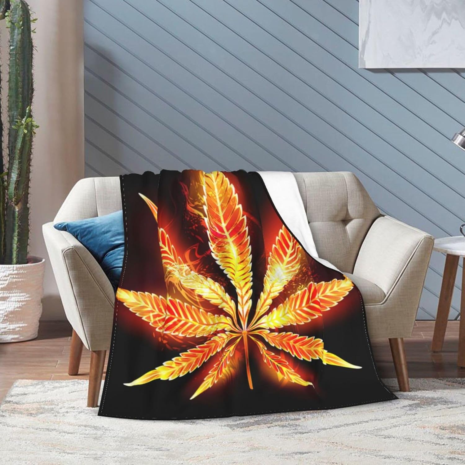 Weed Fire Leaf Blanket Super Soft Flannel Blanket Comfy Cozy Throw Blanket Couch Lightweight Blankets for Living Room Bedroom 80"x60"