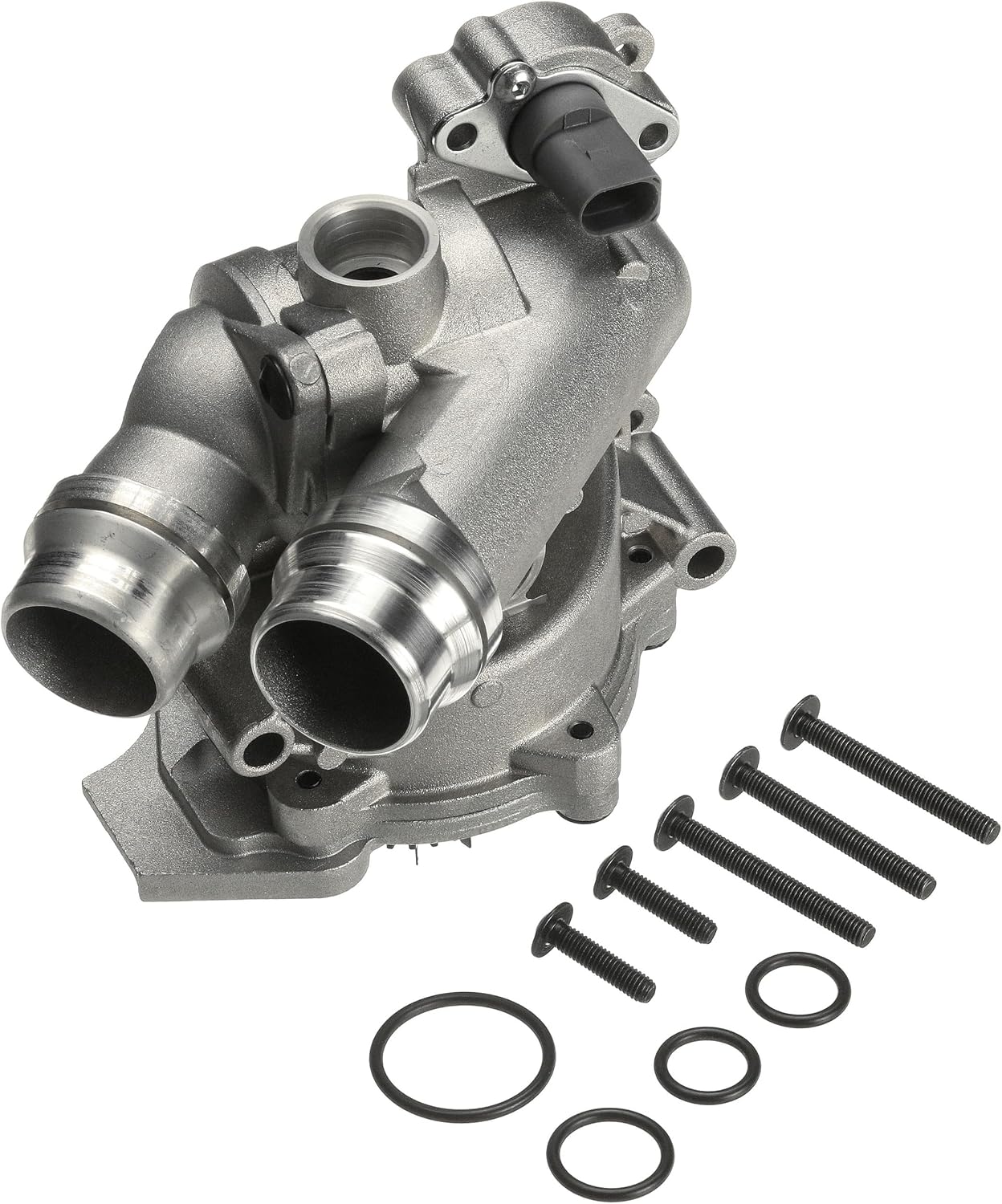 Gates 41086ALBH Water Pump Standard Rotation, 2 Outlet - Timing Belt Driven - Includes Back Housing, Thermostat