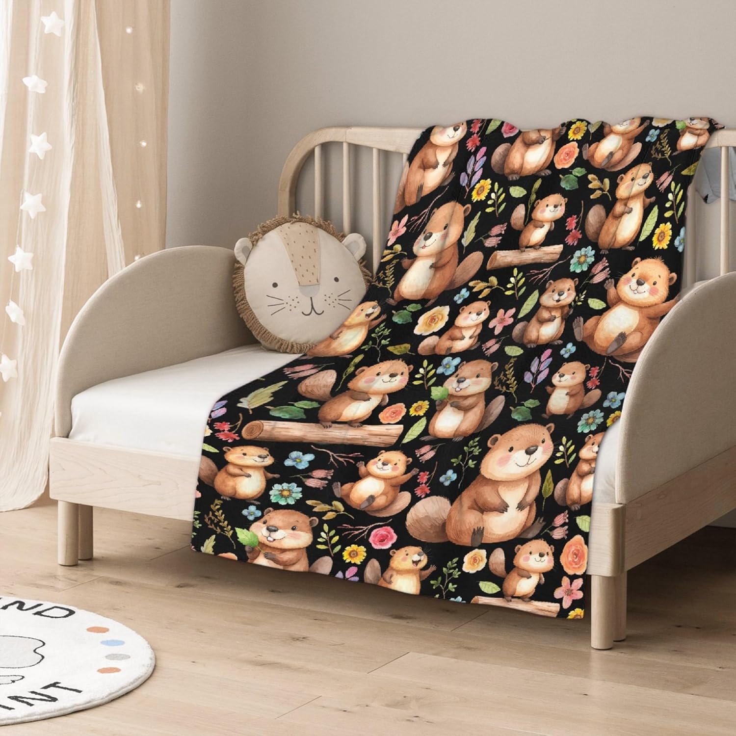 Beaver Blanket,Beaver Gifts, Soft Flannel Blankets, Cozy Cute Animal Quilt,Lightweight for Bedroom Bed Sofa Decoration for Kids Women Men Room,40"x50" - Image 3