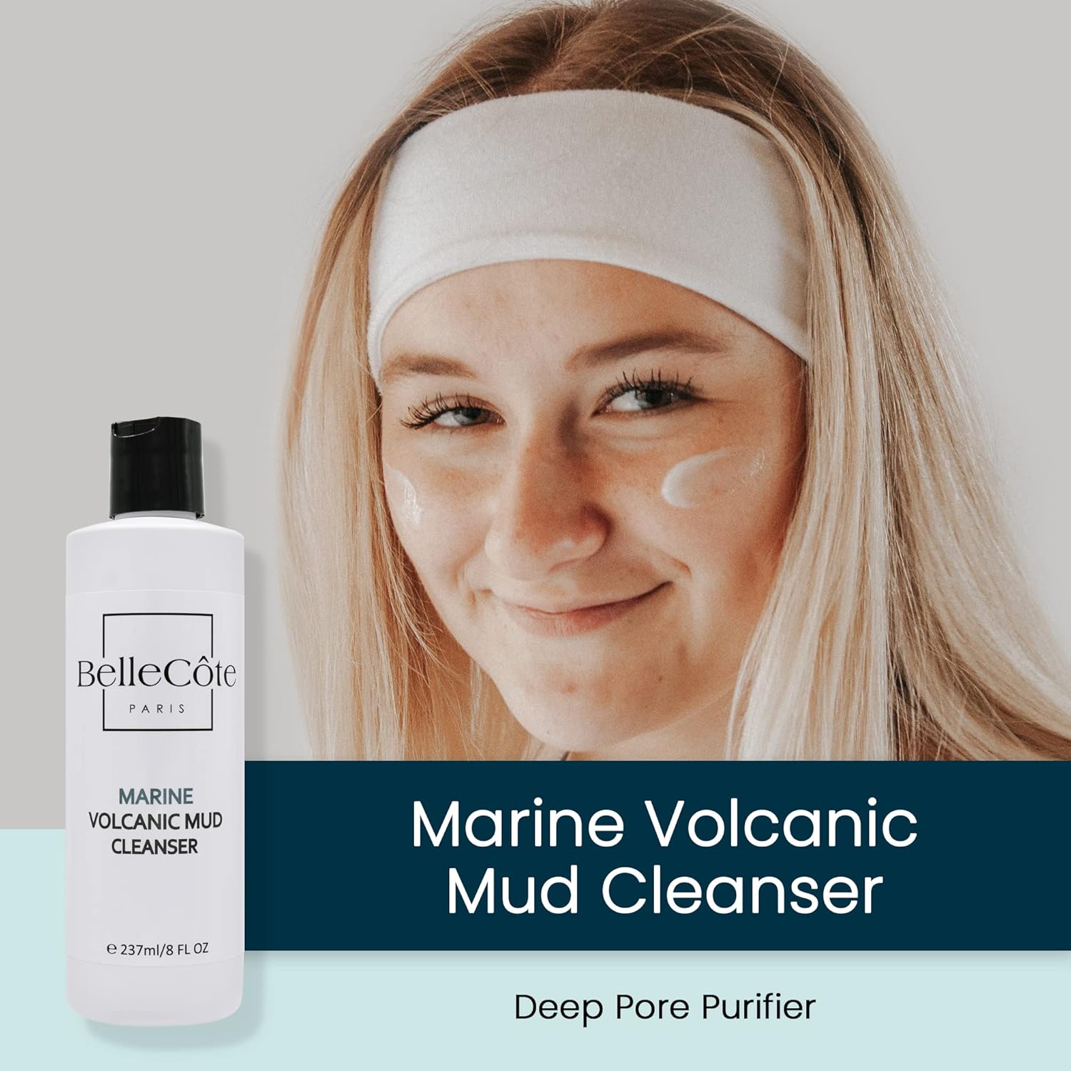 BelleCte Paris Marine Volcanic Mud Face Cleanser - Detoxifying Clay for Oily & Combination Skin, Pore Reduction and Acne - Ideal Face Cleanser for Men & Women Especially After a Vigorous Workout