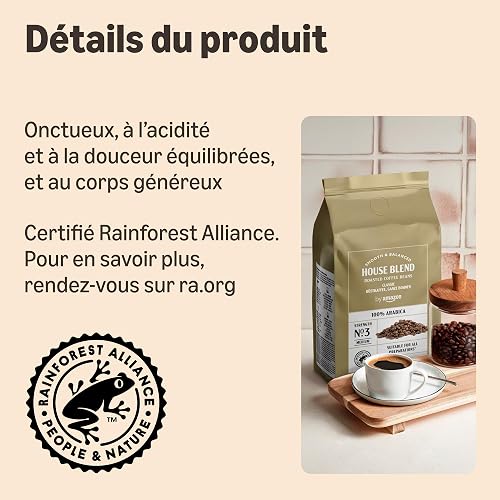 by Amazon House Blend Grains de café, 100% Arabica, Torréfaction Moyennement Poussée, 2kg, 2 lot de 1kg - Certifiés Rainforest Alliance - 2