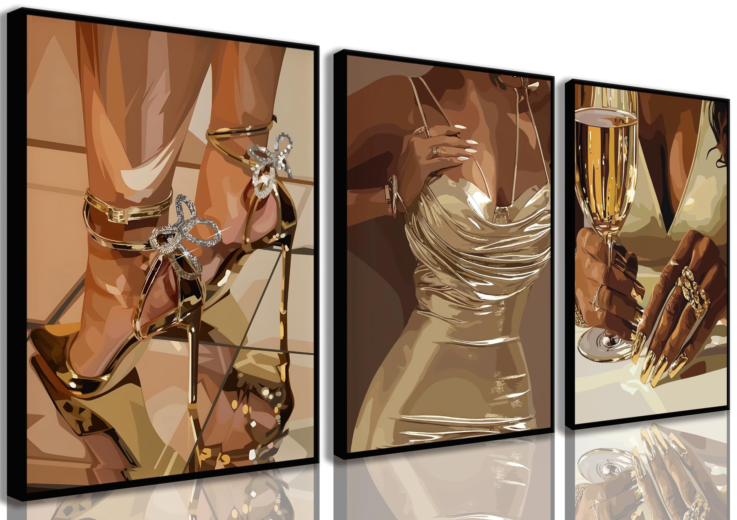 PPJ 3Pcs Black Woman Wall Art African American Woman Wall Decor Boho Black Girl Prints Posters Fashion Black Lady People Canvas Paintings Pictures for