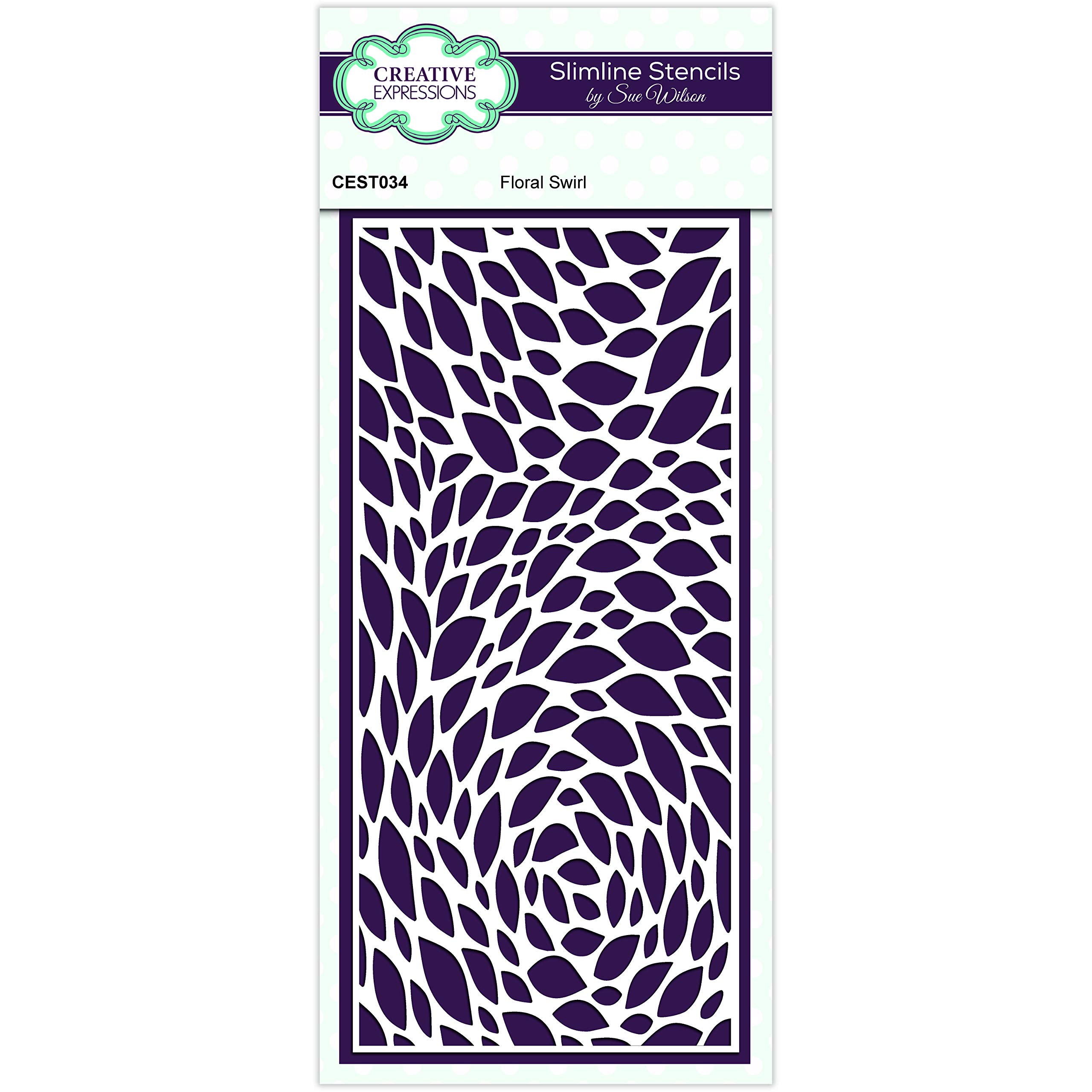 Sue Wilson Floral Swirl-Slimline Stencil, Size 20.9 x 9.8 cm, CEST034