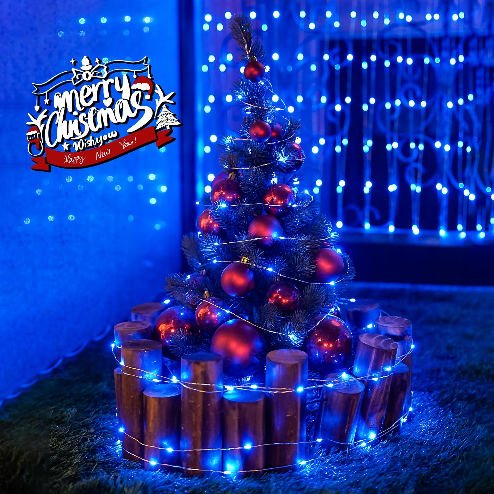 JMEXSUSS Paquete de 8 50 luces LED azules de hadas que funcionan con pilas, decoraciones de Halloween y Navidad