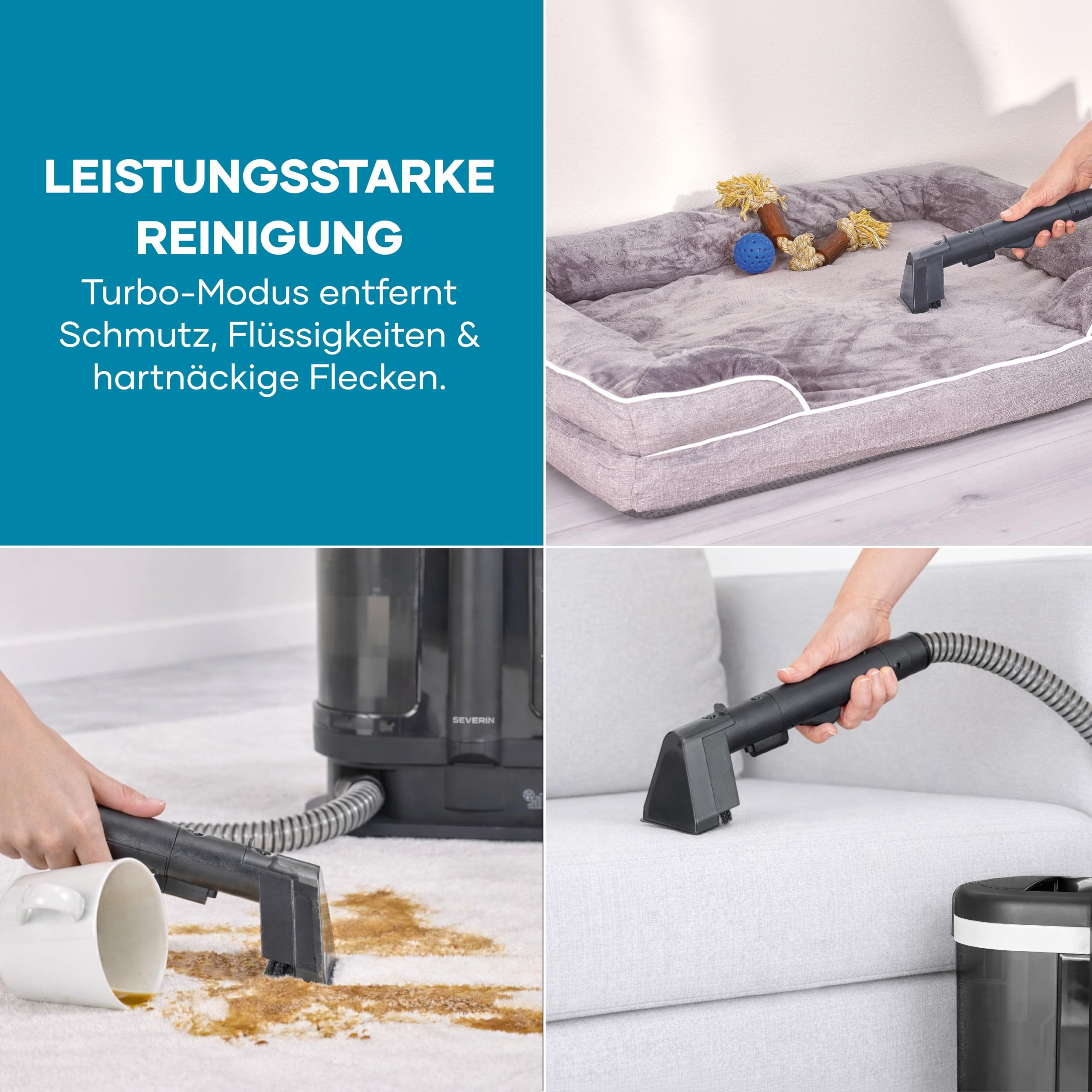 Severin Polsterreiniger, für Teppich, Polster, Autositze & Sofa, 2-Tank-Nasssauger, Waschsauger, Teppich-Reiniger, Frischwassertank: 1,25L, S-Power, 450W, anthrazit, schwarz, SC 7188