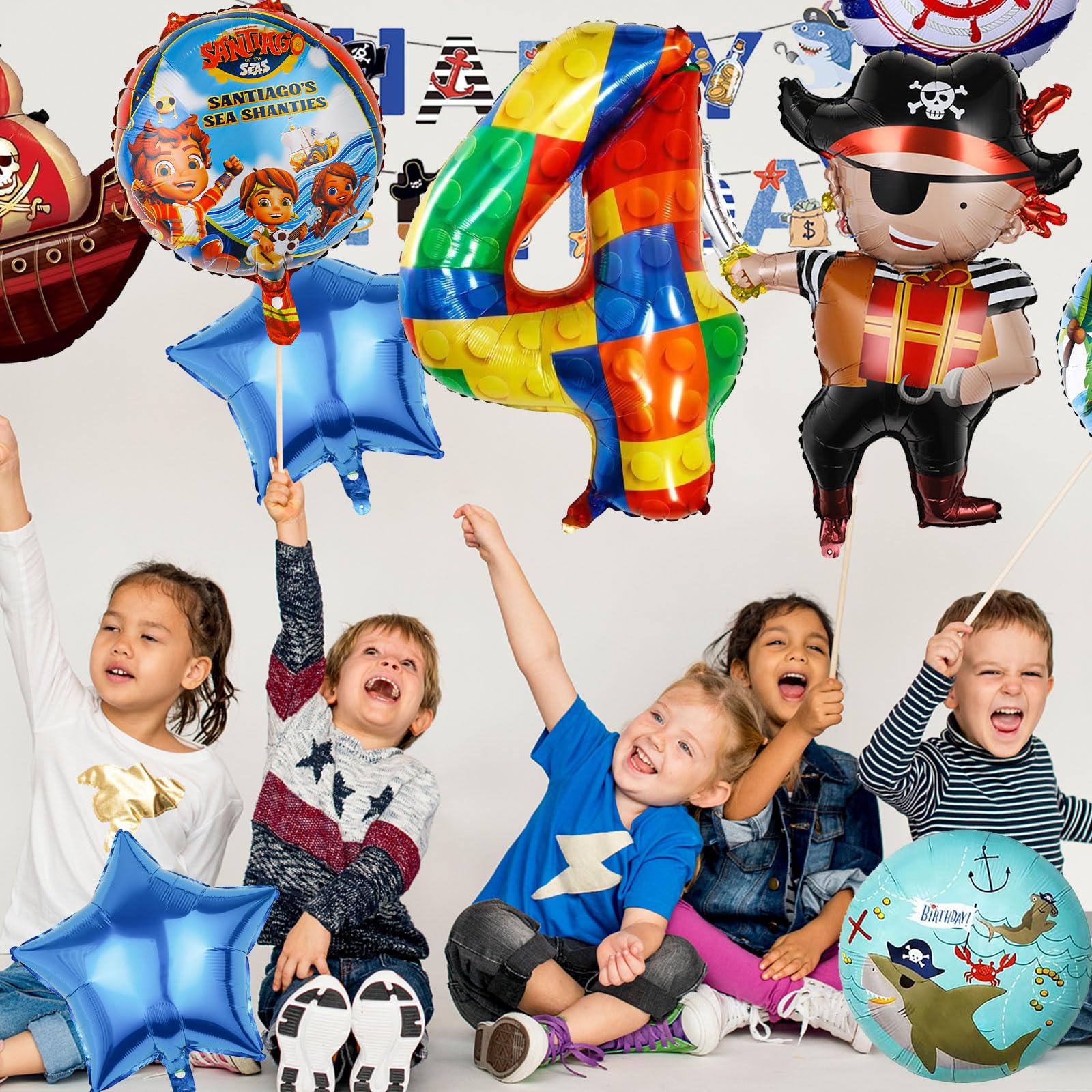 Piraten-Geburtstagsballon-Set Für 7 Jahre – 10-teilig, Mit Folienballons, Schiff, Banner & Sternen