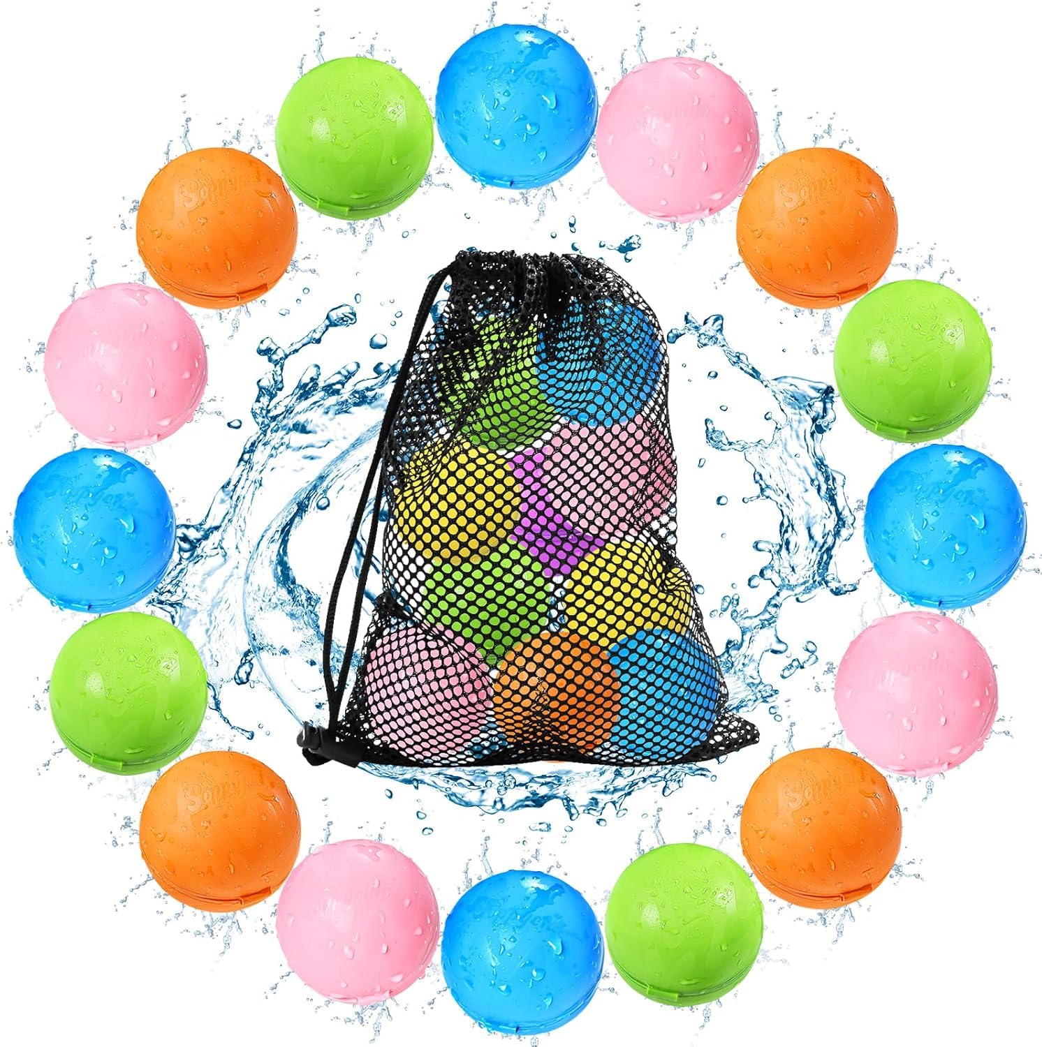 Tlitlimom 16Pcs Reusable Water Bomb Balloons, Pool Beach Toys for Kids ages 3-12, Summer Toy Water Toy for and Girls, Outdoor Activities Water Games Toys Self Sealing Water Splash Ball for Fun