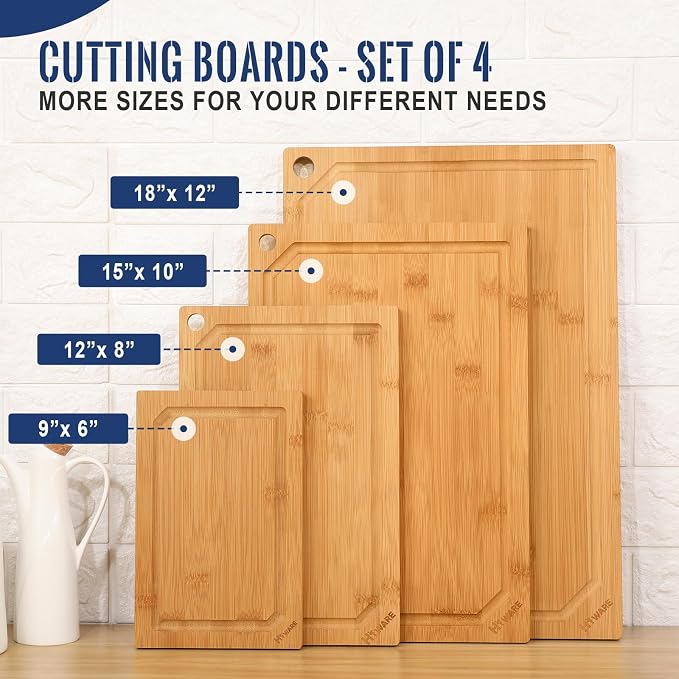 Set de 4 tablas de cortar de bambú extra grandes miniatura 2