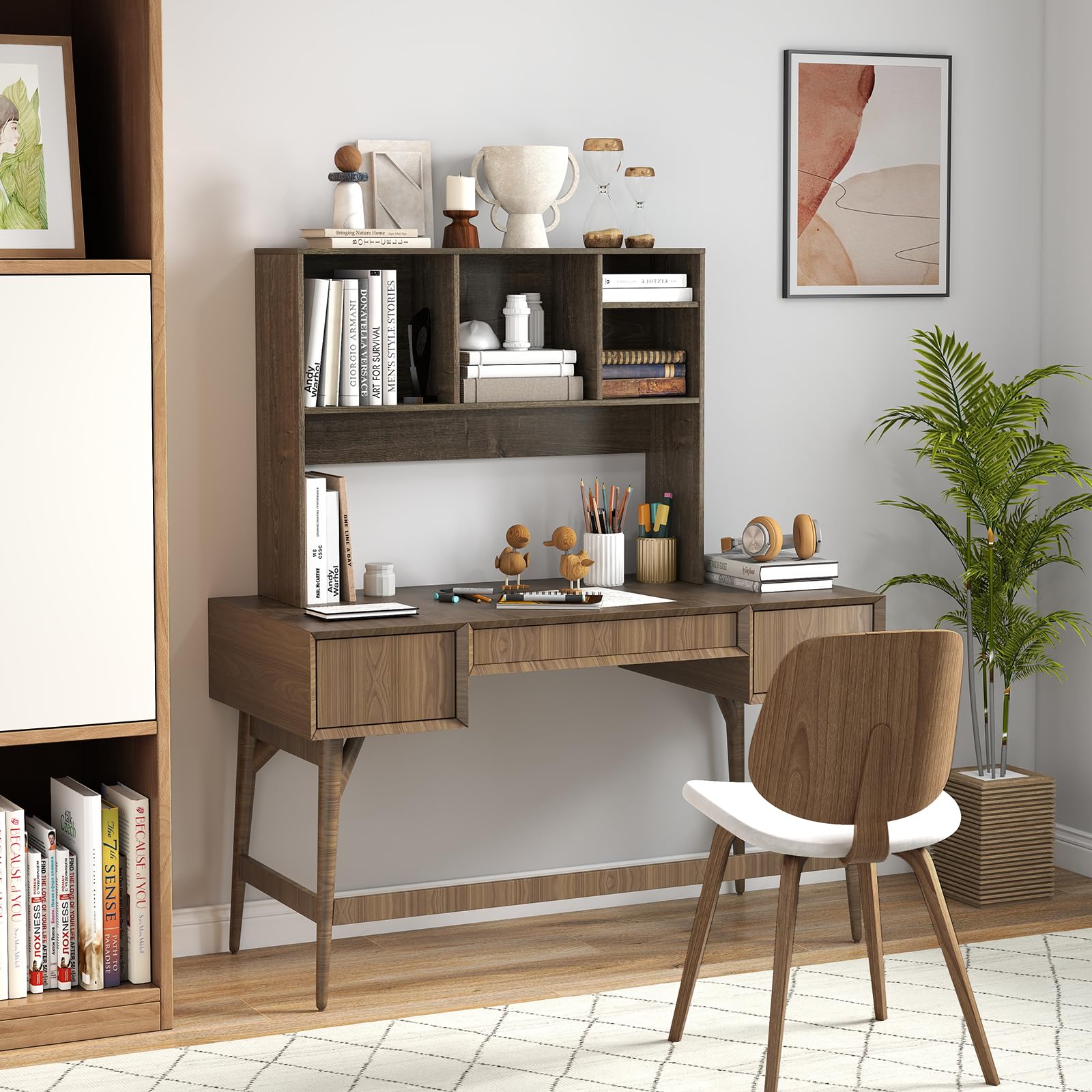 GOPLUS Regał biurkowy, regał stołowy z 4 otwartymi półkami, regał biurkowy, organizer blatu, regał dodatkowy do gabinetu i biura, 94 x 25 x 73 cm (Grau)