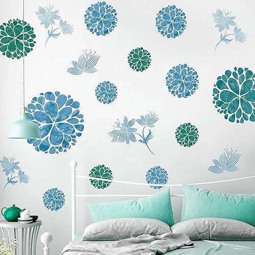 Miniatura 5 de Calcomanías de pared 3D creativas de flores azules para bricolaje, calcomanías de pared de vides, murales de decoración extraíble para sala de