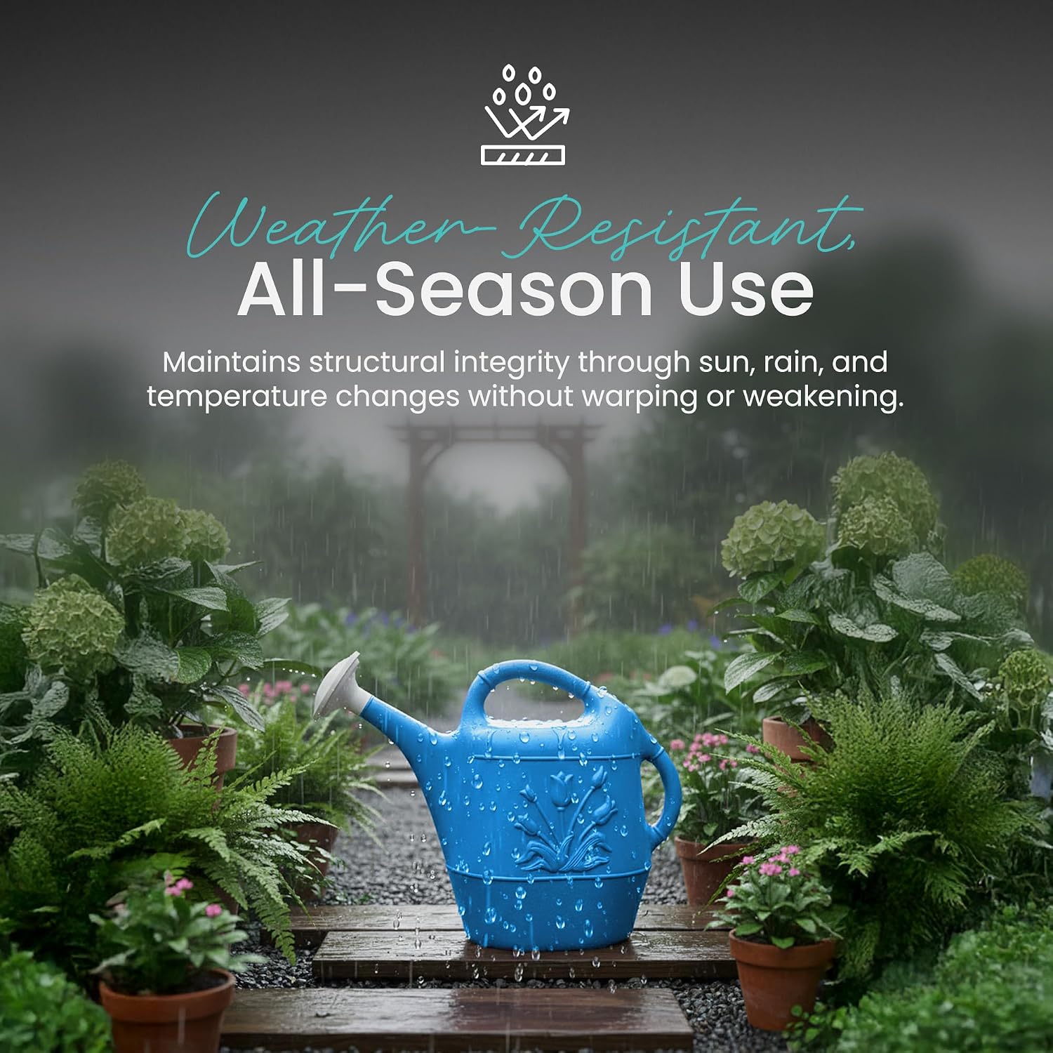 Union Products 63066 2 Gallon Plastic Indoor/Outdoor Watering Can w/ Tulip Design for Garden, Potted Plants, & Patio Pots, Caribbean Blue