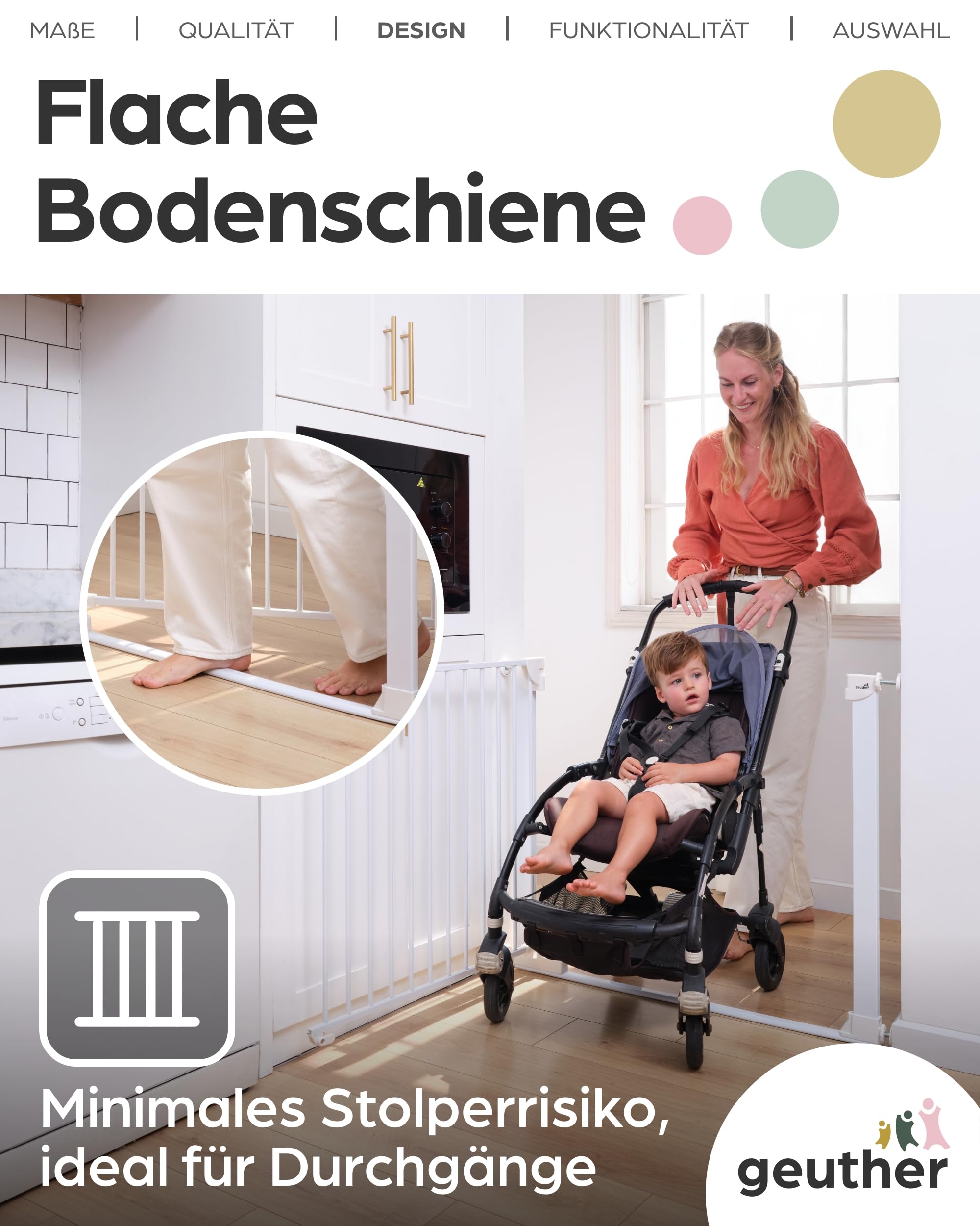 Geuther Easylock Flatstep Türschutzgitter Weiß 97-104 cm Treppenschutzgitter Klemm-Bohrmontage Kinderschutzgitter beidseitig öffnend