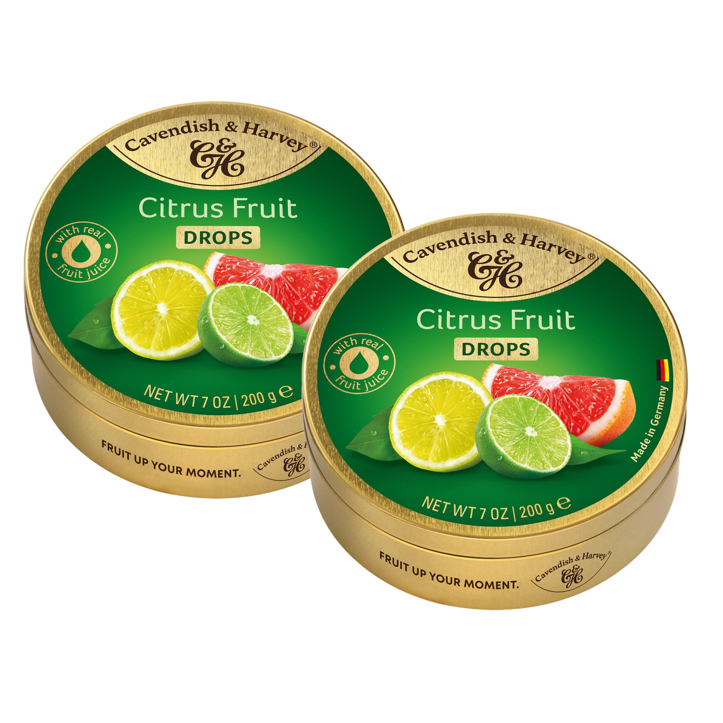 Cavendish & Harvey Citrus Fruit Drops 200g Dose 2er Pack | Zitrone, Pink Grapefruit und Limette | Mit echtem natürlichen Fruchtsaft | Vegan, Halal, Koscher | 2 x 200g