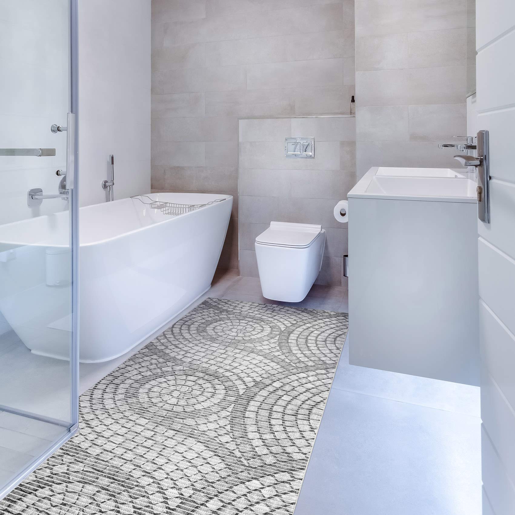 ANRO Weichschaummatte Badematte Bad Dusche WC Vorleger Teppich Antirutsch Badläufer Mosaiksteine Grau 1000x65cm (10m)