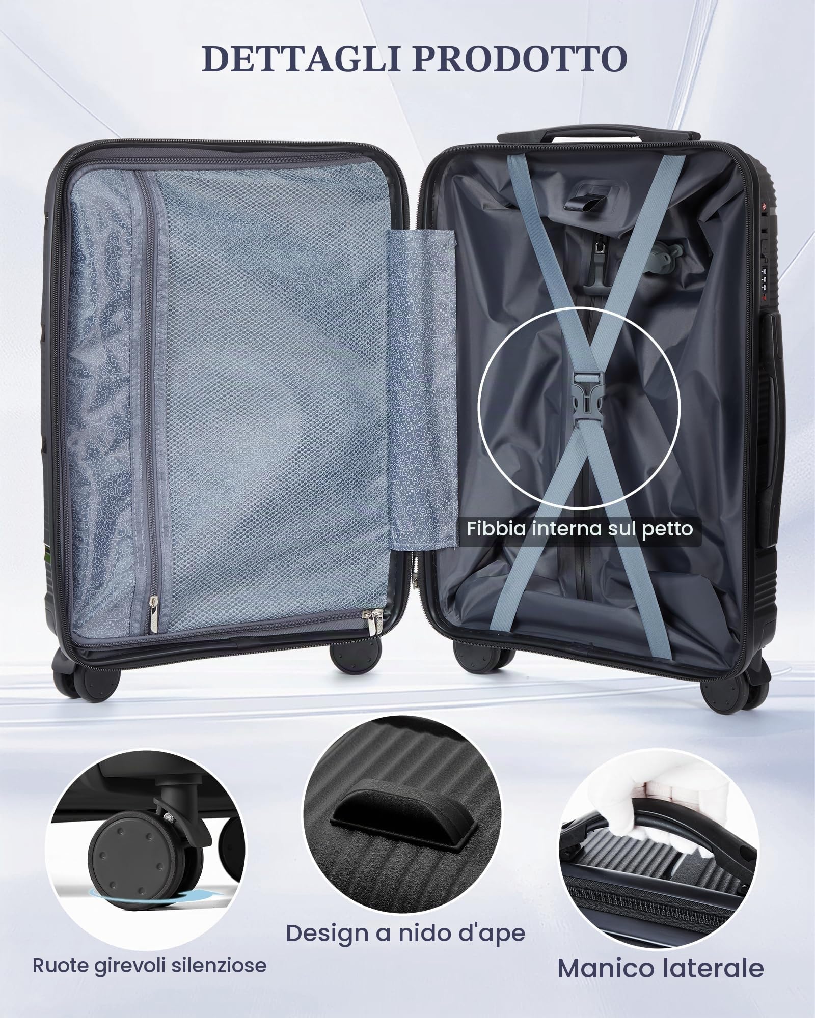 SZLX Valigia Ryanair 55x40x20 Sottovuoto con Pompa Valigia Bagaglio a Mano Easyjet Sottovuoto Valigia Trolley Leggero e 4 Ruote, Lucchetto serratura a codice, Trolley Resistenti da Viaggio