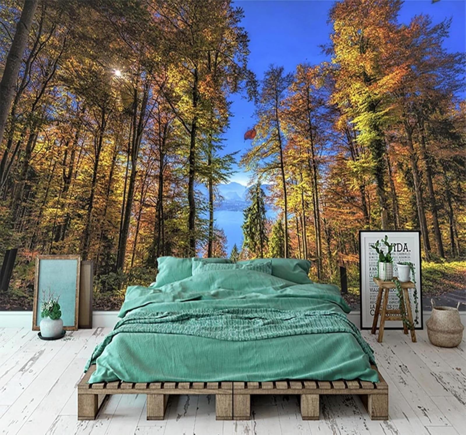 XLMING Three Dimensional Beautiful Autumn Forest Landscape 3D Wallpaper Premium Textured Silk Study Dining Living Room Bedroom Sofa TV Wall Easy Install-150cm×105cm