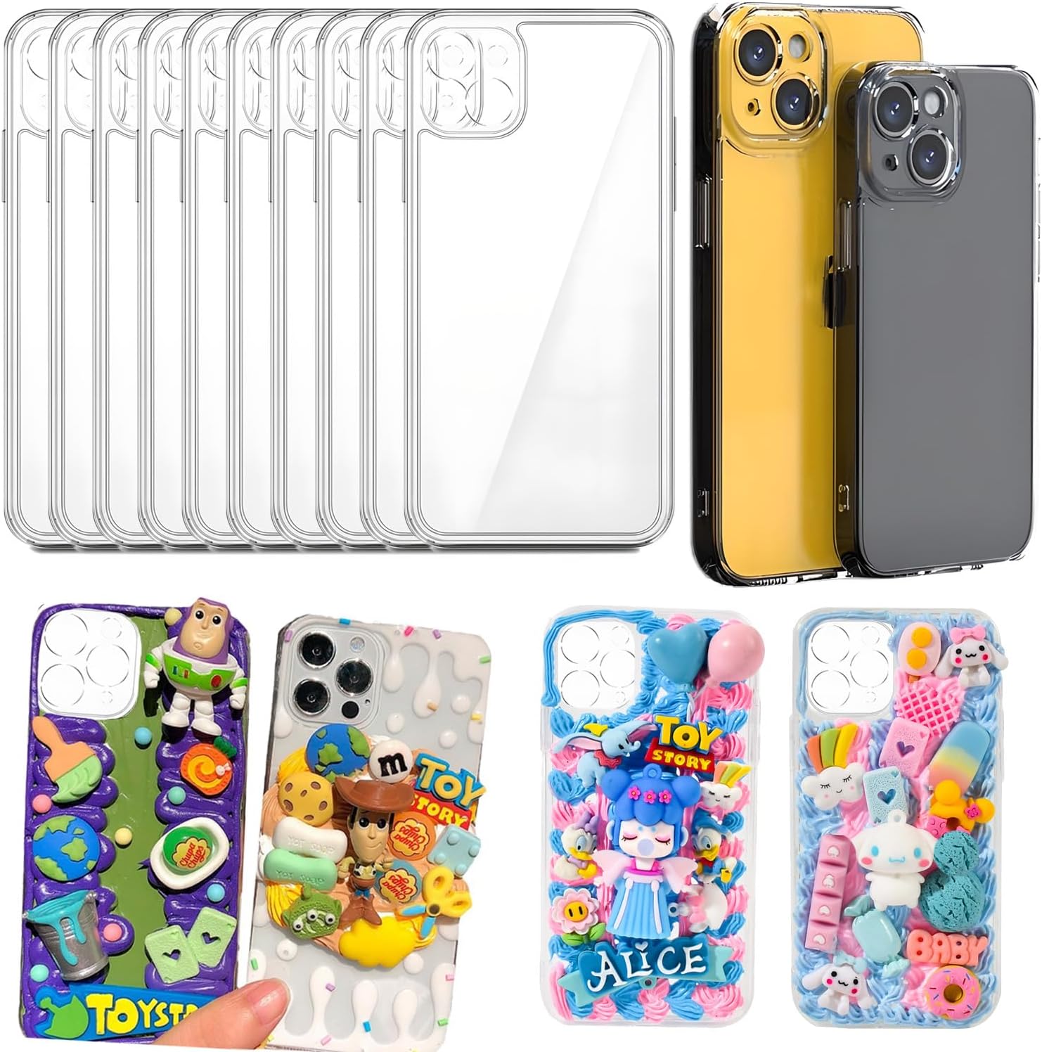 DIY Phone Junk Case for iPhone, 10 Pack Clear Cases, Crystal Transparent Junk Case Supplies (for iPhone 15)