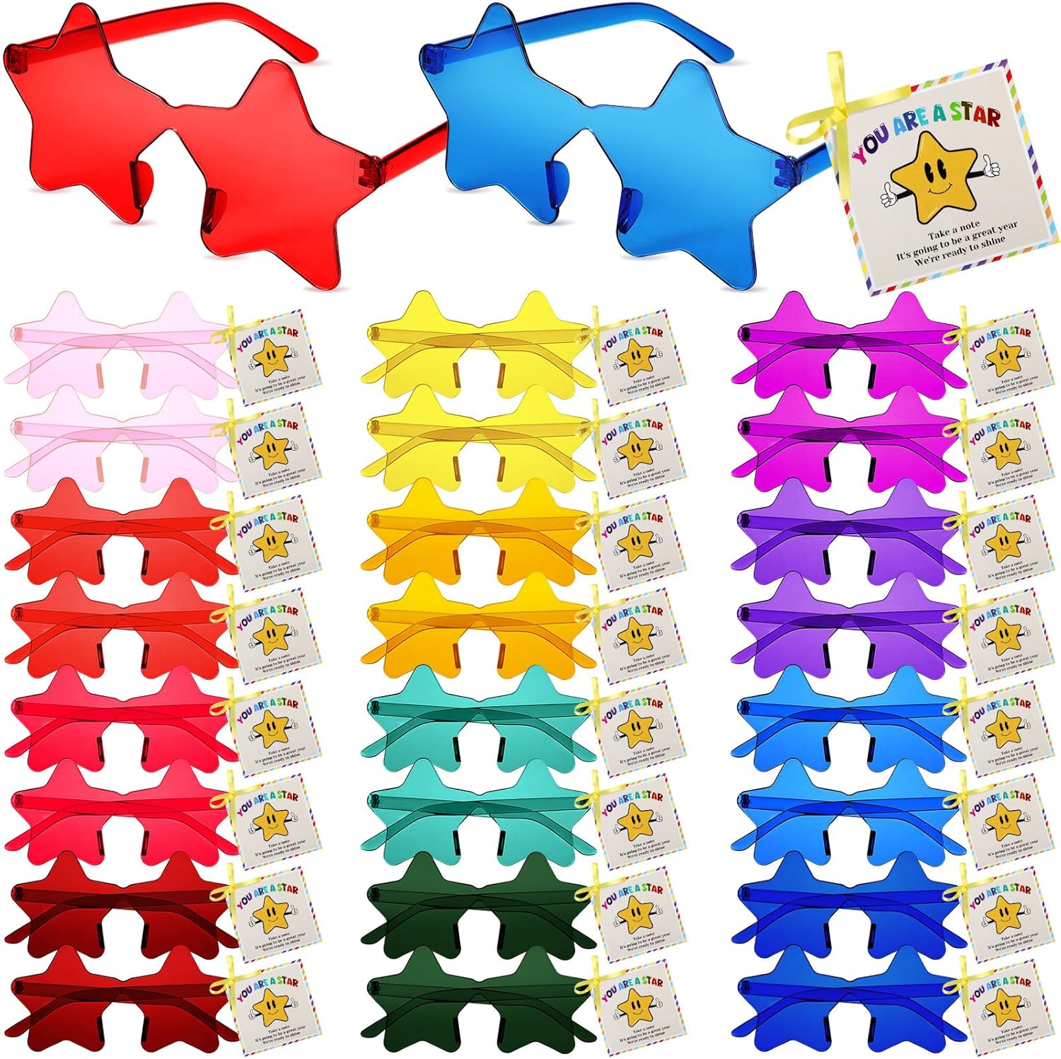 Star Sunglasses Gifts for Party You're a Star Wish Card for Favors(24 Pack)