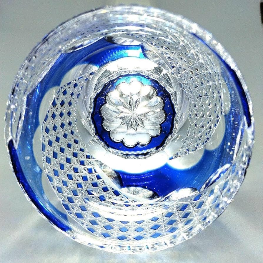 薩摩切子　色被せガラス　猪口(ぐい呑み) Amazon.co.jp: 色被せガラス おちょこ 猪口ぐい呑み 青薩摩切子