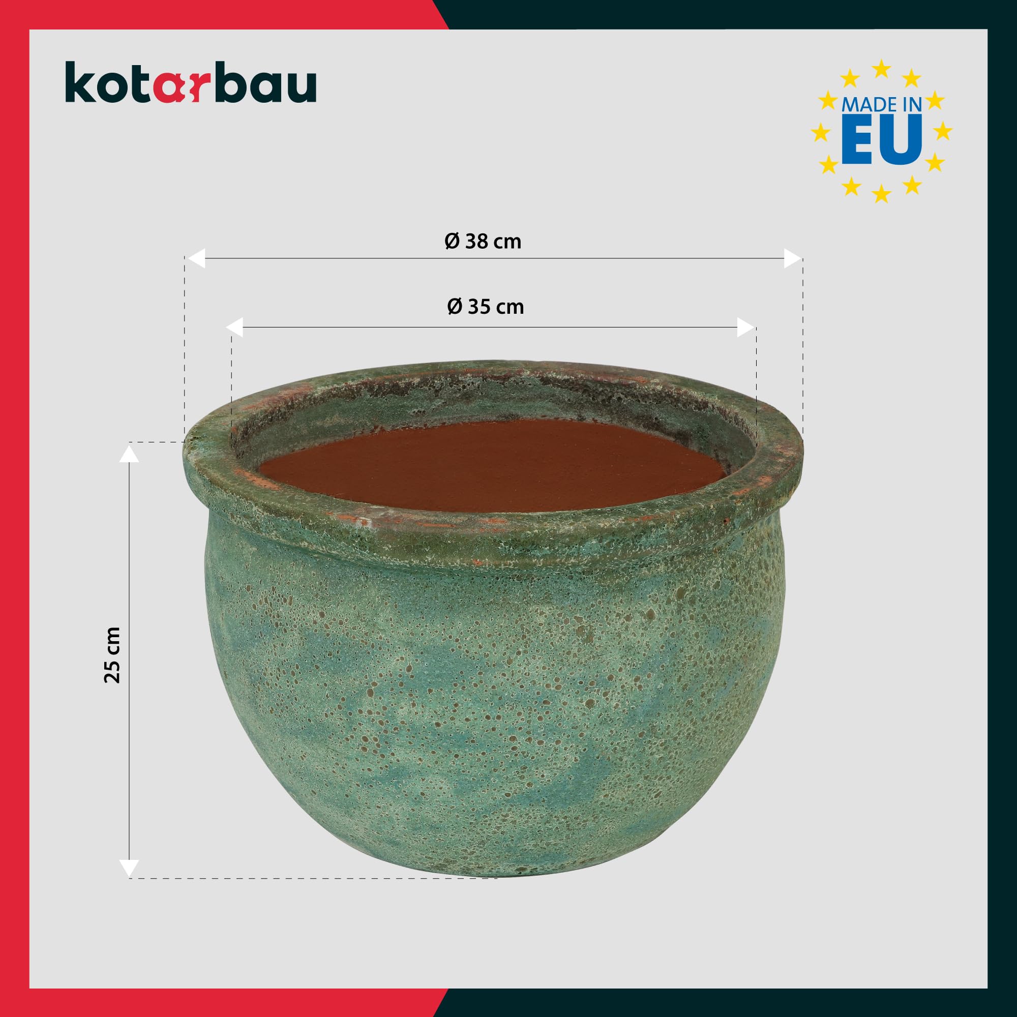 KOTARBAU® Pot En Céramique Vintage 38X25cm Turquoise Et Marron | Pot Résistant Au Gel | Pot Avec Drainage D'eau | Cache Pot Céramique | Pot Moderne | Pot De Fleur Céramique | Pot Céramique Extérieur