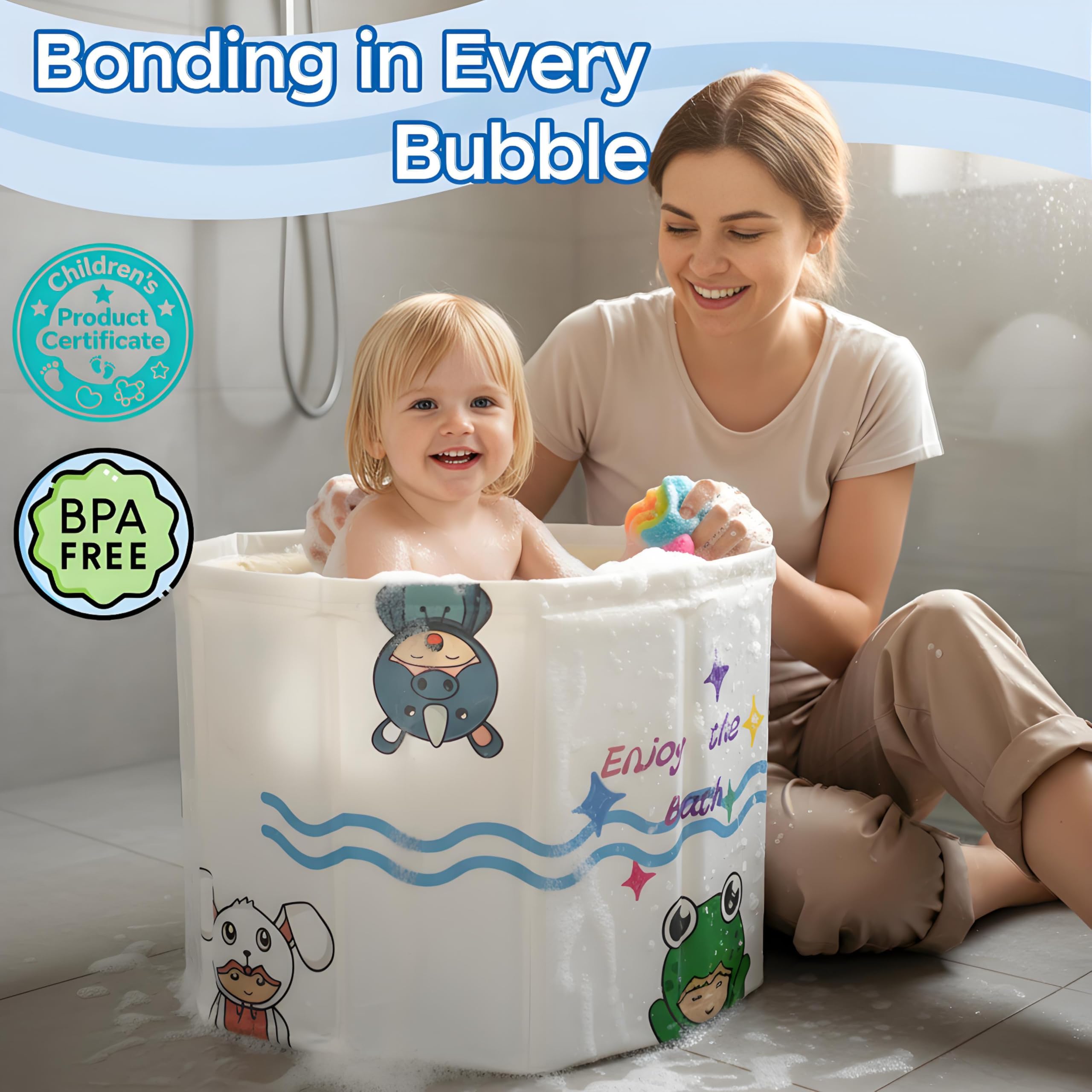 WAVYEASE Neue Design Tragbare Badewanne für Kleinkinder - Faltbare Sitzbadewanne für Kinder, Sekundenschneller Aufbau, Einfache Aufbewahrung, Leichtgewicht, Reisezubehör für 12-60 Monate