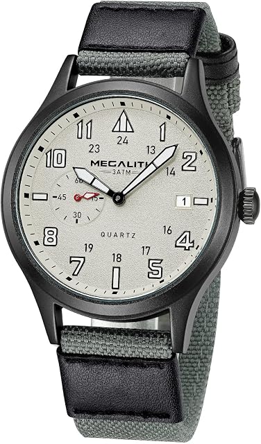 MEGALITH Mens Watch Military Minimalist Watches Mens Sport Nylon Leather Strap Analogue Causal Waterproof Wrist Watches for Men Army Tactical Work 12/24 Hour Date Outdoor Wristwatch