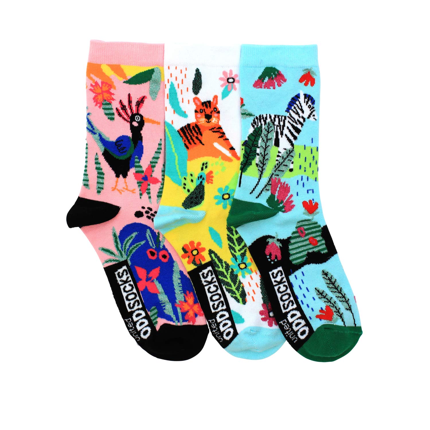 United Oddsocks Girls Zebra - 3 Oddsocks For - Uk 12-5½, Eur 30½-38½