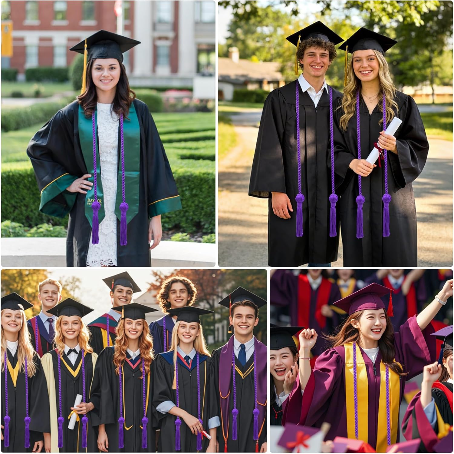 80 Pcs 2026 Graduation Cords 67 Inch Braided Honor Cord with Tassels for College Graduation Students Bachelor Master Doctor Grad Decor(Purple)