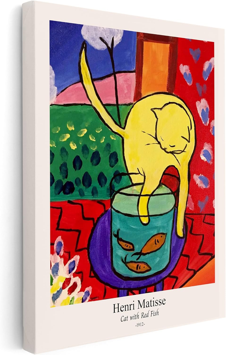 Poster Master Vintage Henri Matisse Canvas - Retro Cat With Red Fish Print - Fine Art - Classic Fauvism Painting - Abstract Animal Art - Living Room Wall Decor - 8x10 STRETCHED Canvas