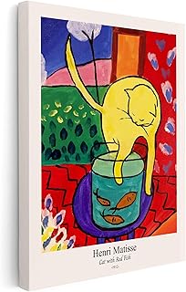 Monem Art Vintage Henri Matisse Canvas - Retro Cat With Red Fish Print - Fine Art - Classic Fauvism Painting - Abstract Animal Art - Living Room Wall Decor - Available in 8x10 to 30x40