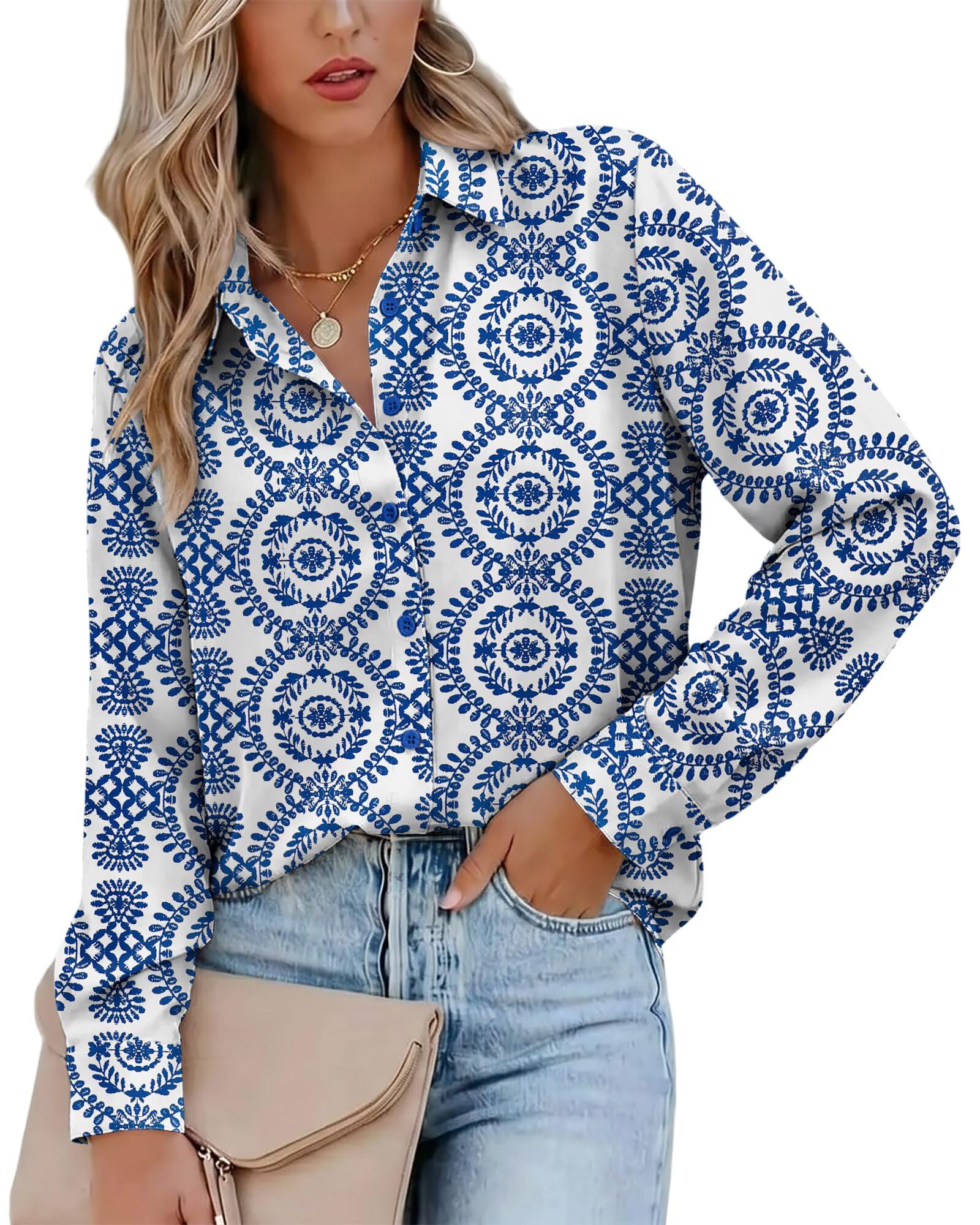 Magritta Women's Shirts Fashion Long Sleeve Tops Button Down Blouses