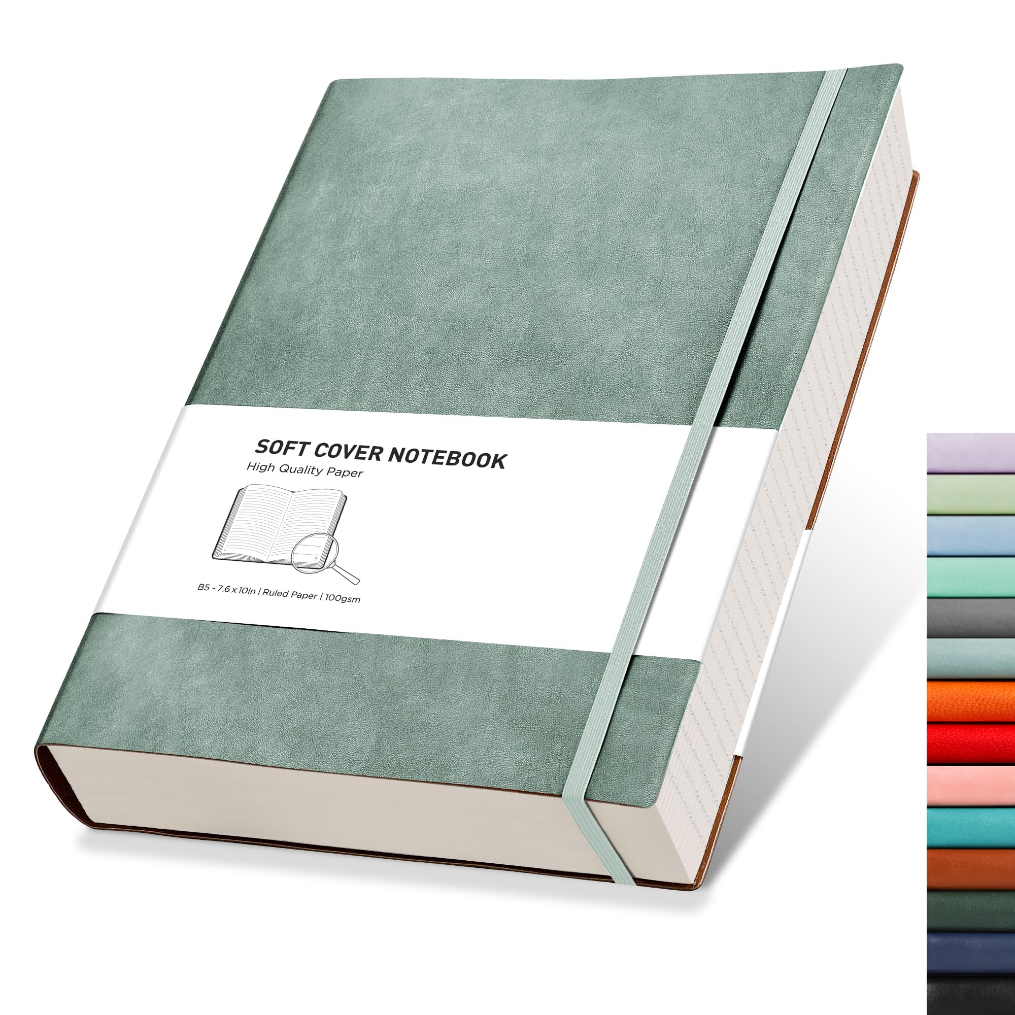 RETTACY College Ruled Notebook - 320 Numbered Pages Large B5 Lined Journal Notebook, 100gsm Thick Lined Paper, Faux Leather Softcover, for Women Men Work School, 19 x 25 cm - Babyblue