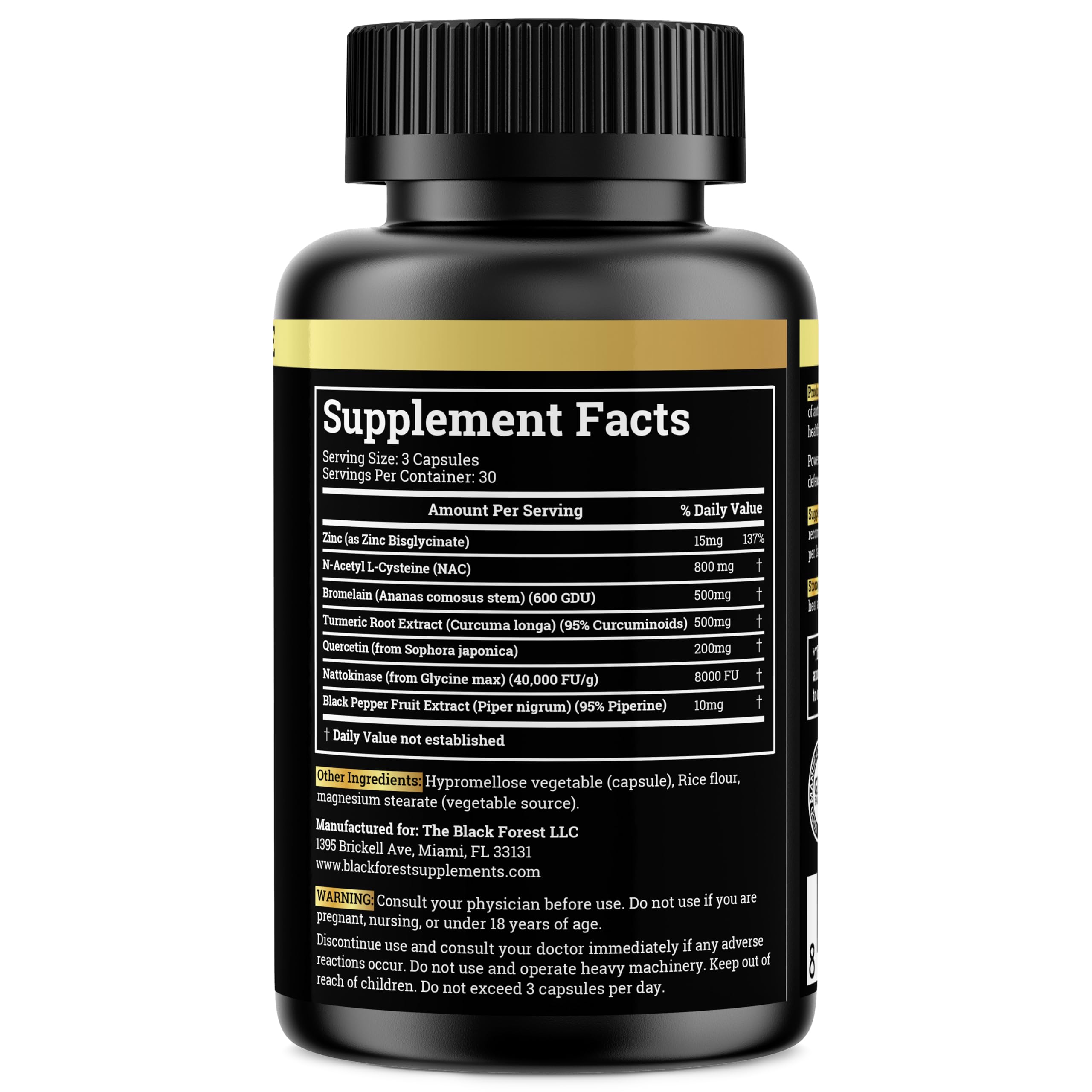 Black Forest Spike Shield 7-In-1 Formula Wellness Supplement – Nattokinase 8000 FU, Bromelain 500mg, Curcumin, Quercetin, NAC, Zinc – Comfort & Antioxidant Support – Non-GMO, Gluten-Free – 90 Capsules — Amazon image 2