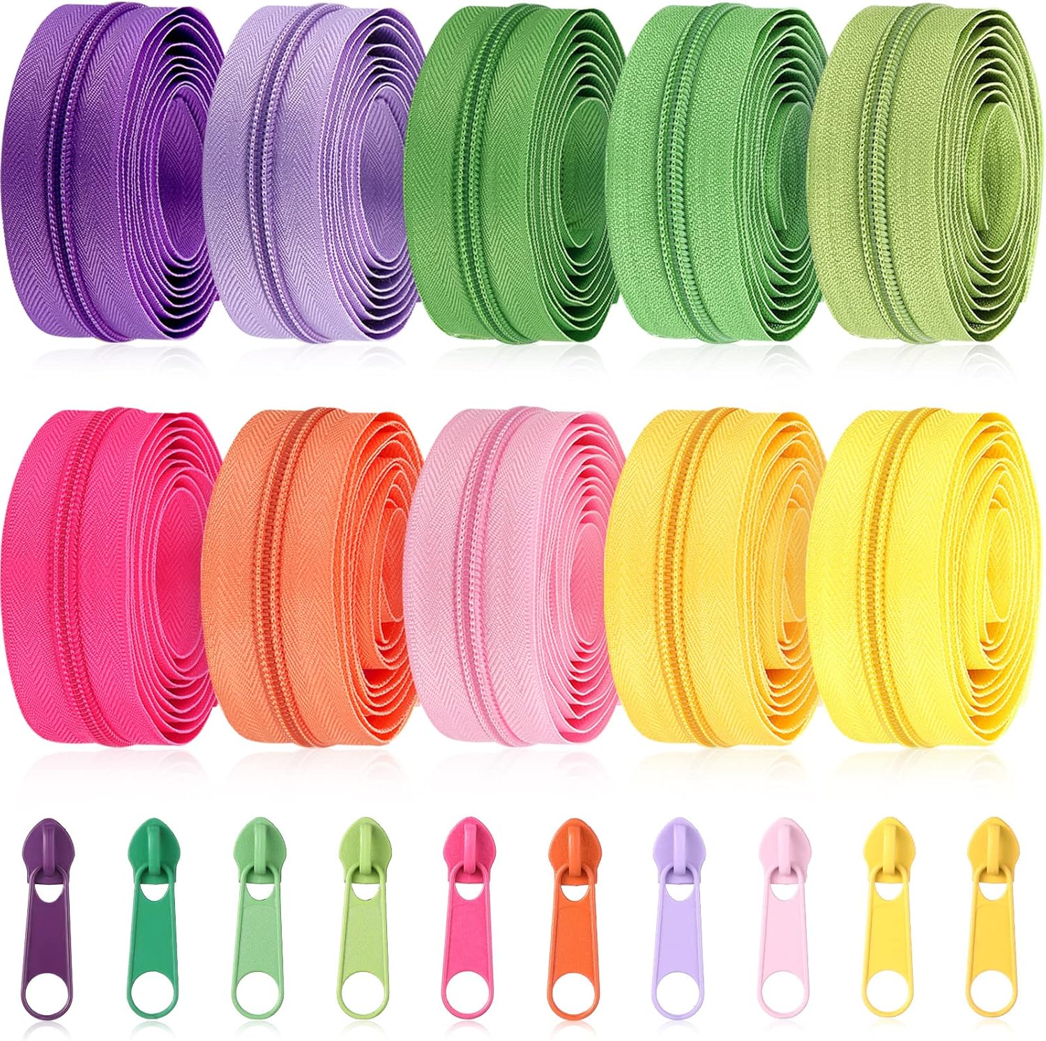 20 Yards Nylon Coil Zippers by The Yard with 30 Pieces Sliders Metallic